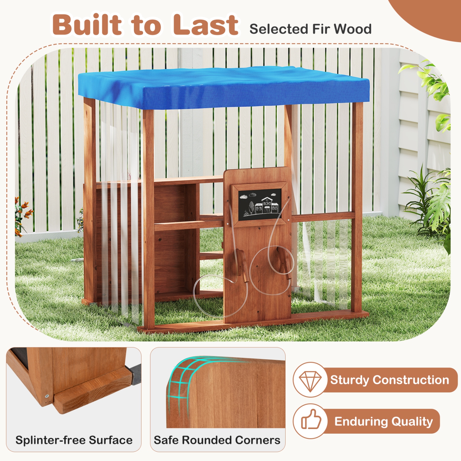 Gymax Kids Gas Station Playhouse w/ Gas Refueling Guns Chalkboards & Storage Shelves