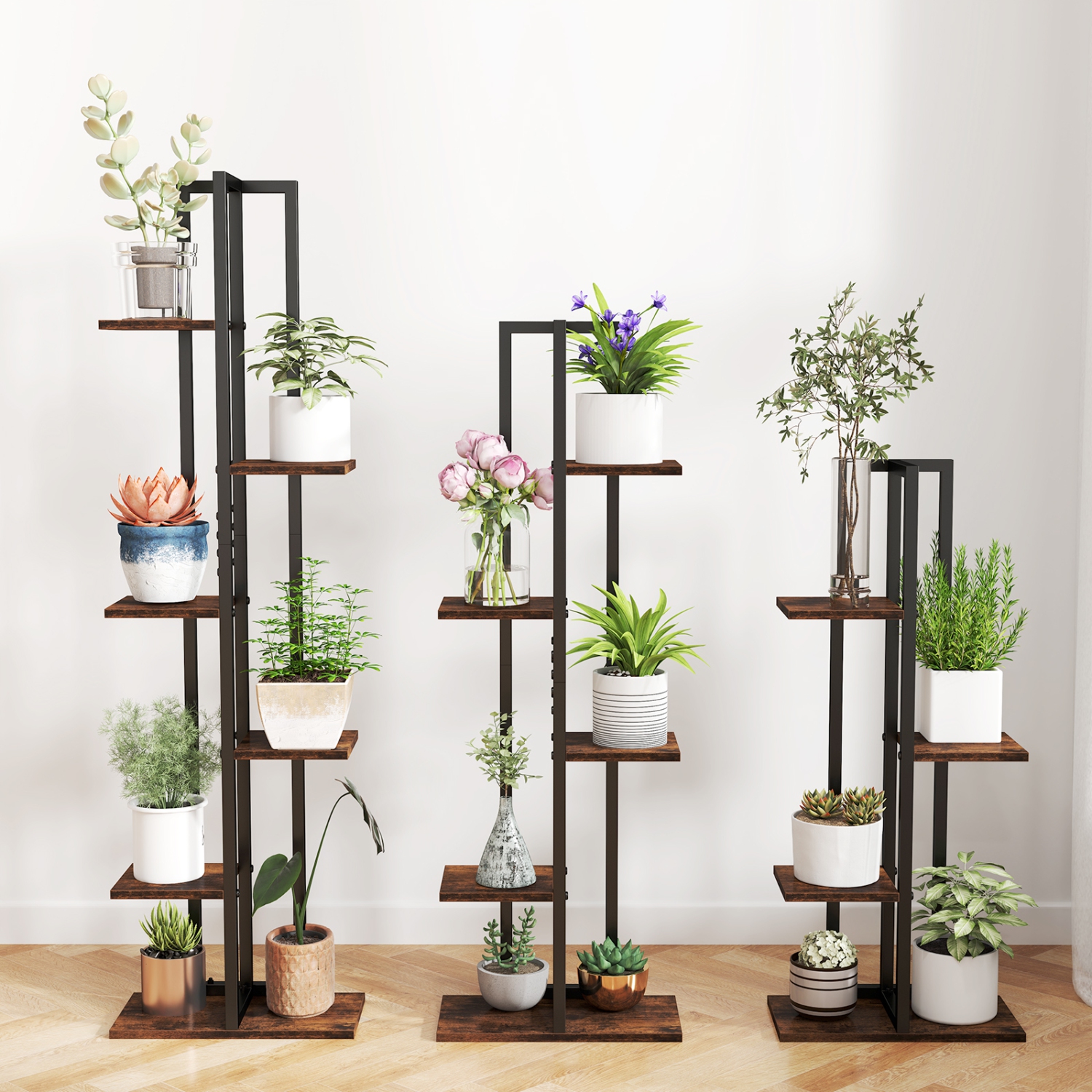 Gymax 3 PCS Plant Stand Set 4+5+6-Tier Indoor Flower Stands Multi-Tiered Plant Shelves