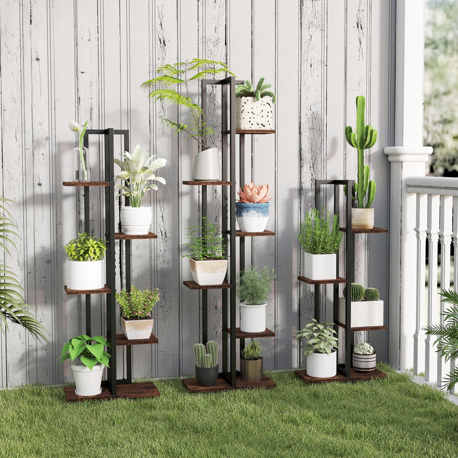 Gymax 3 PCS Plant Stand Set 4+5+6-Tier Indoor Flower Stands Multi-Tiered Plant Shelves