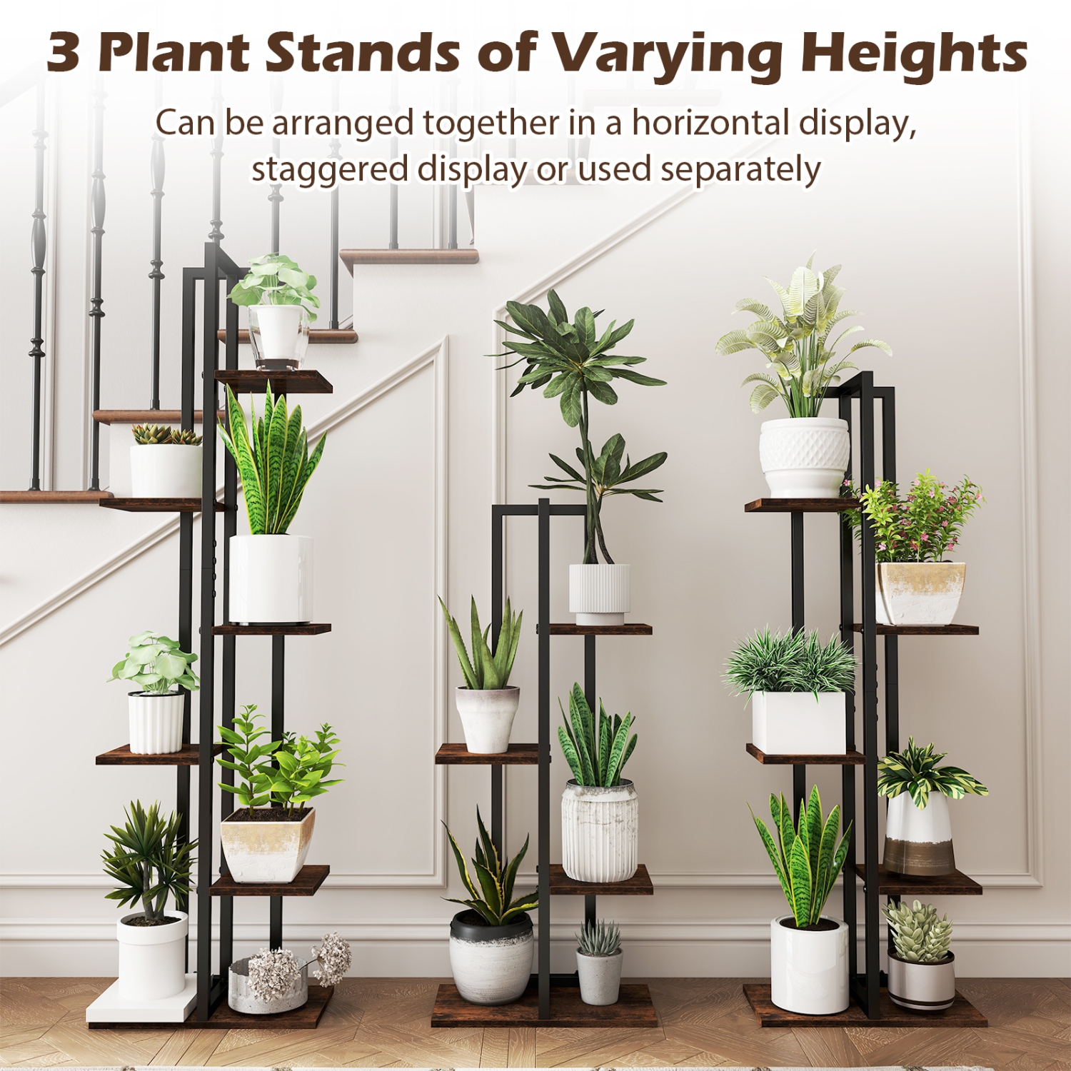 Gymax 3 PCS Plant Stand Set 4+5+6-Tier Indoor Flower Stands Multi-Tiered Plant Shelves