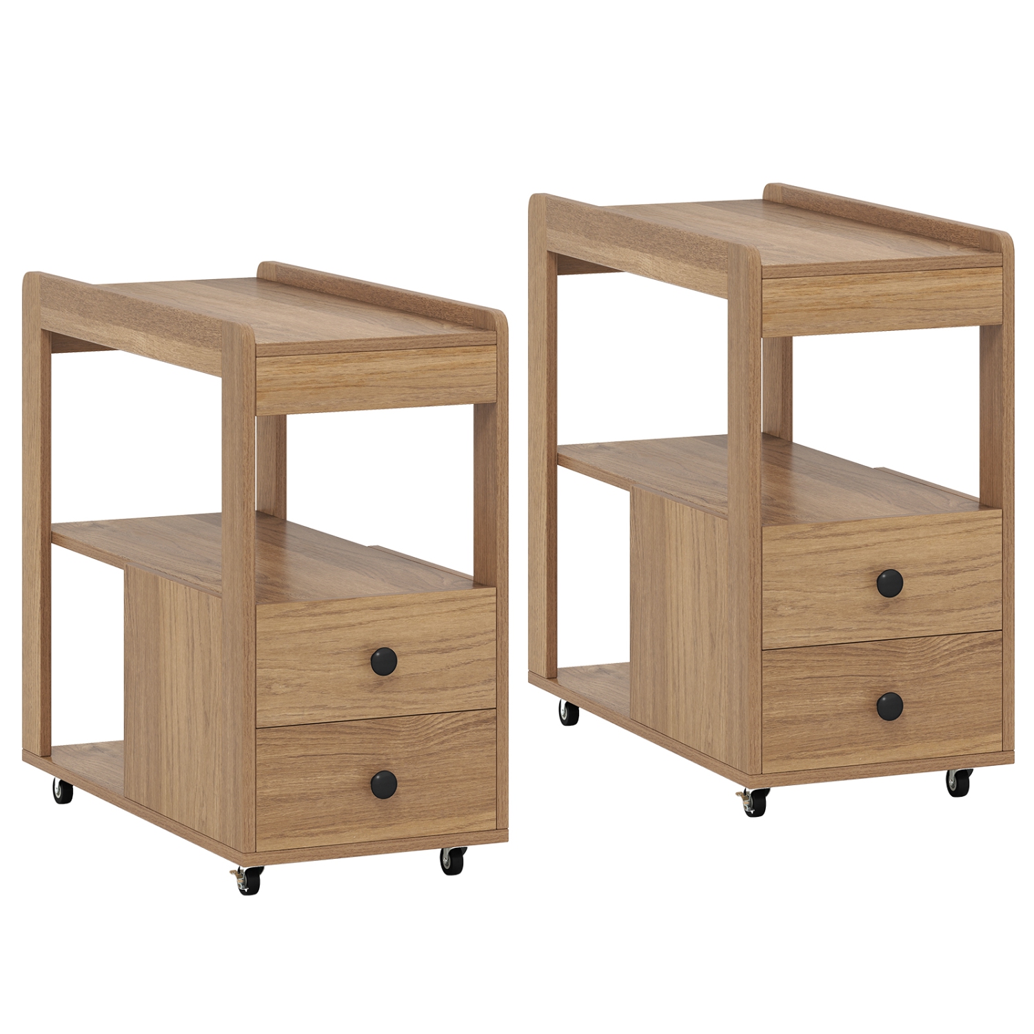 Gymax 2 PCS Narrow End Table Modern 2-Drawer Sofa Side Table w/ Open Shelves Nightstand