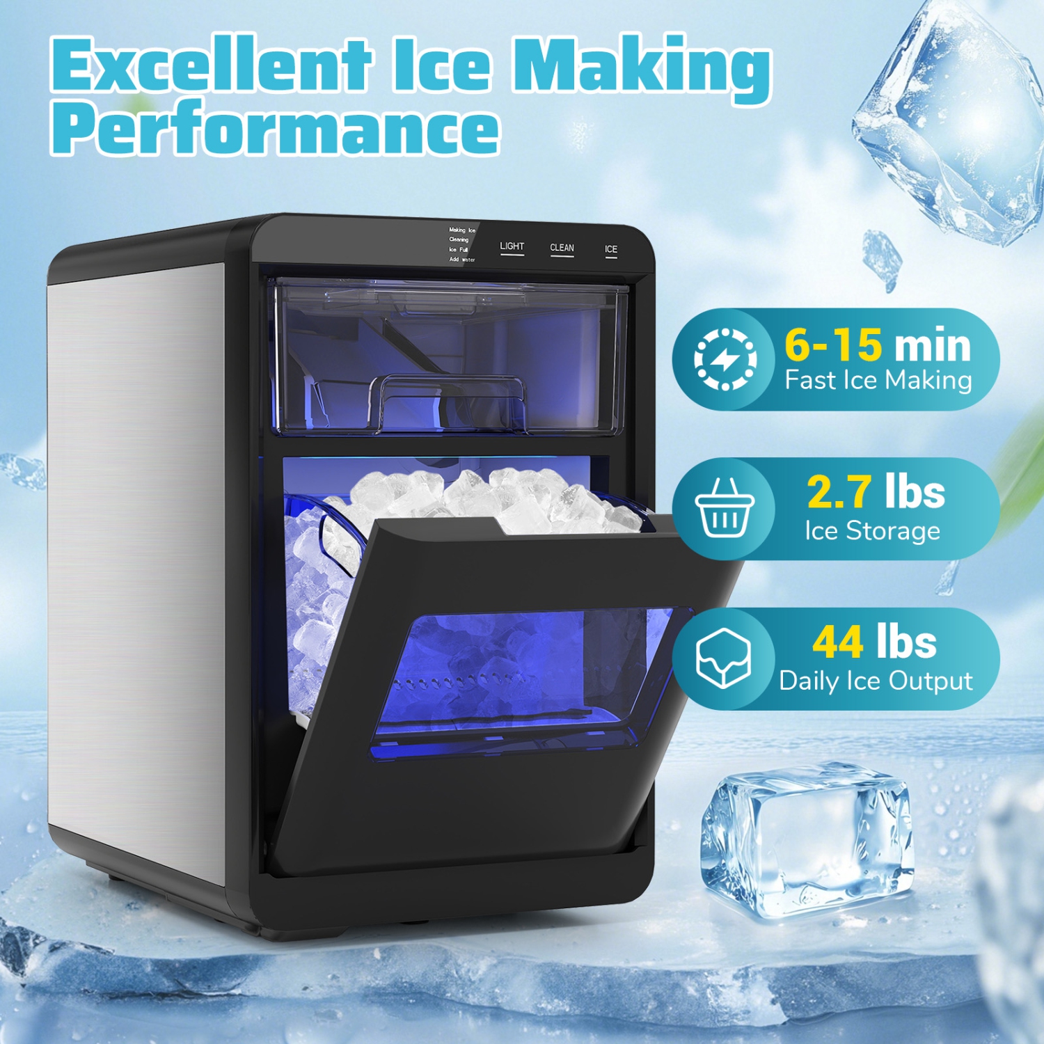 Gymax Portable Nugget Ice Maker Countertop w/ Self-Cleaning One-Touch Operation