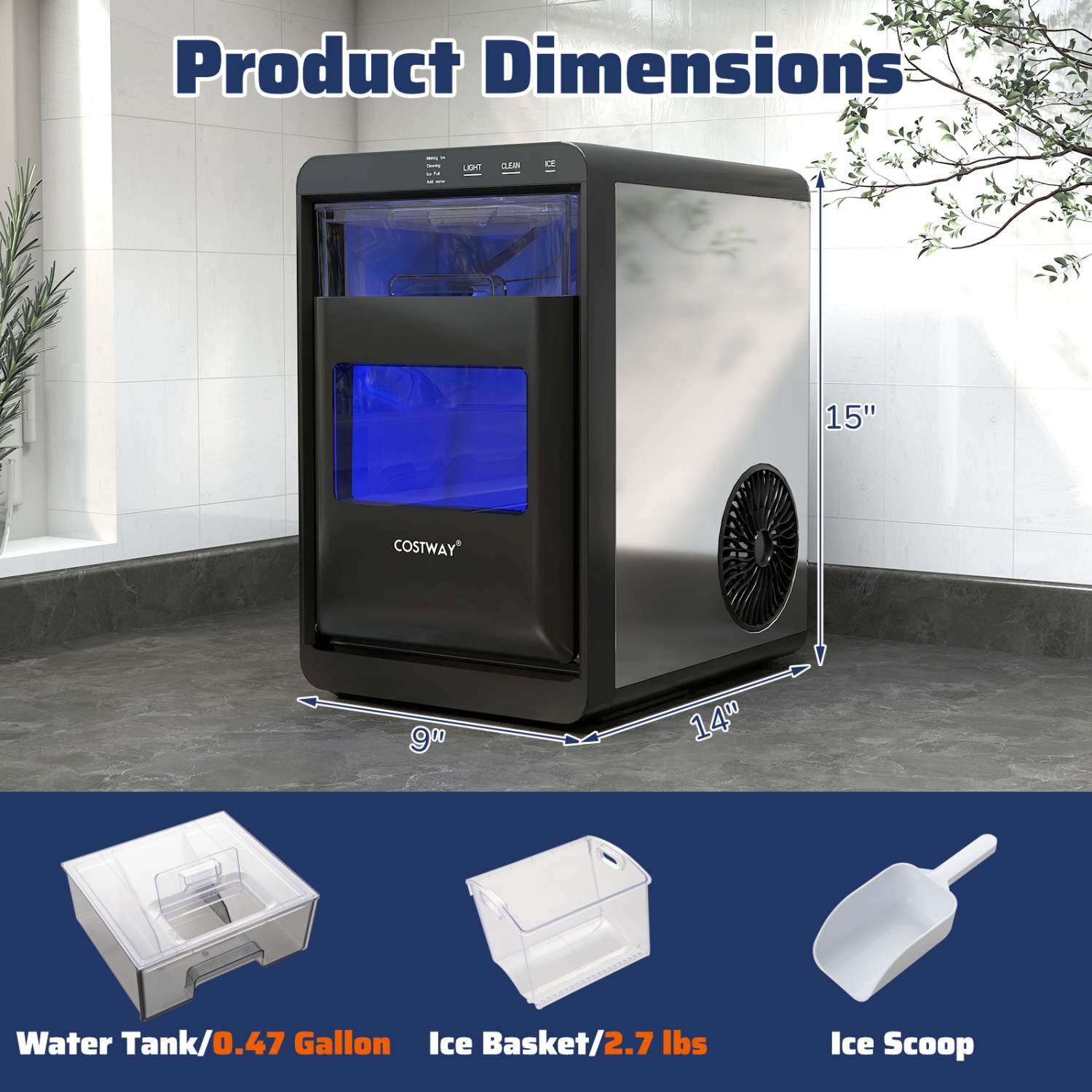 Gymax Portable Nugget Ice Maker Countertop w/ Self-Cleaning One-Touch Operation