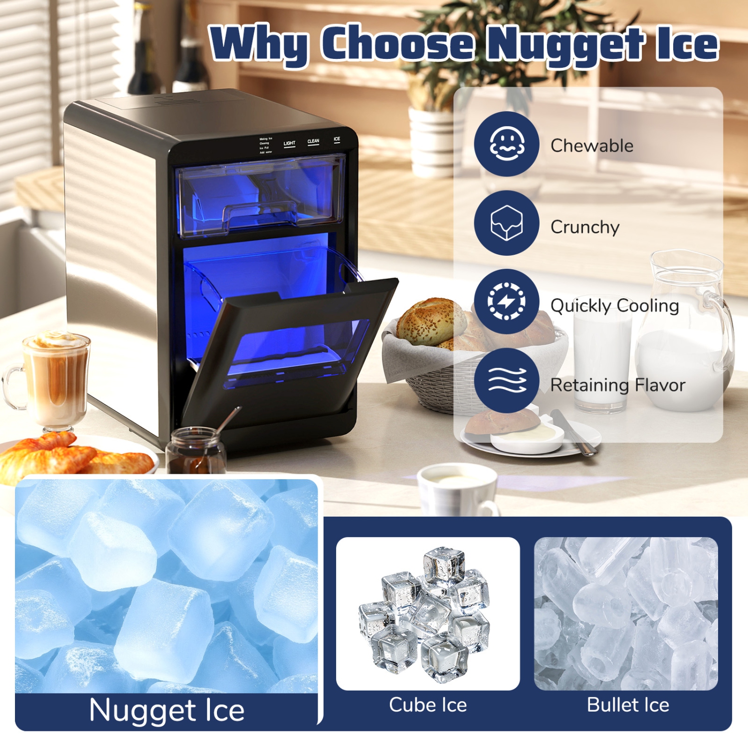 Gymax Portable Nugget Ice Maker Countertop w/ Self-Cleaning One-Touch Operation