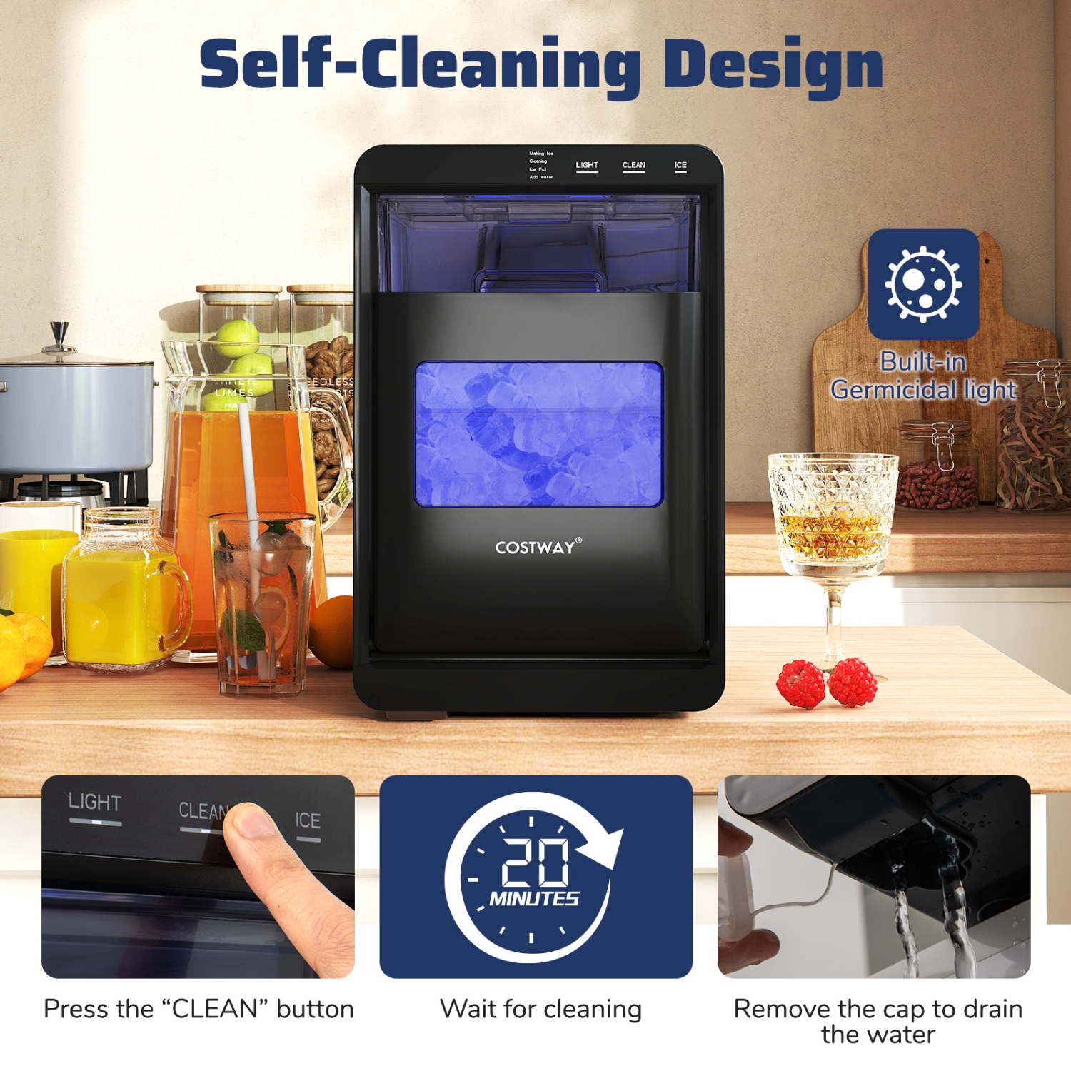 Gymax Portable Nugget Ice Maker Countertop w/ Self-Cleaning One-Touch Operation