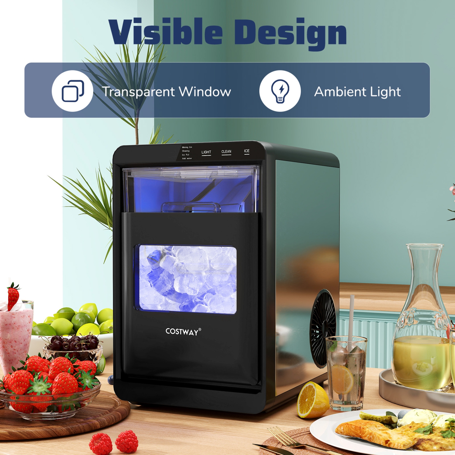 Gymax Portable Nugget Ice Maker Countertop w/ Self-Cleaning One-Touch Operation