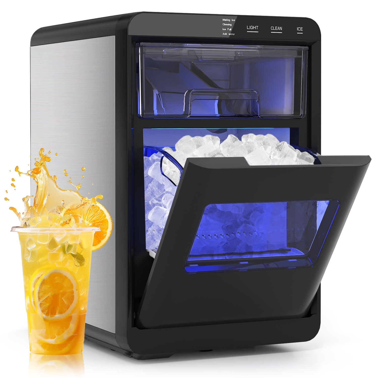Gymax Portable Nugget Ice Maker Countertop w/ Self-Cleaning One-Touch Operation