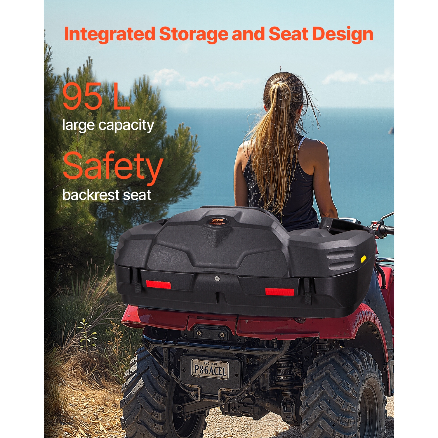 VEVOR 95L ATV Rear Storage Box and Lounger, ATV Cargo Box with Seat & Backrest, Waterproof LLDPE & Lockable Lounger Box Fit Most ATVs with Rear Rack,