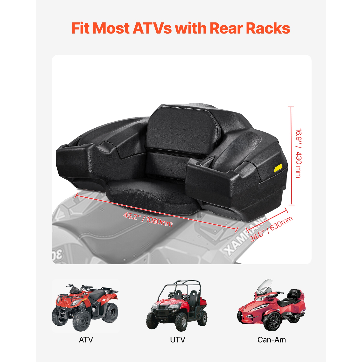 VEVOR 95L ATV Rear Storage Box and Lounger, ATV Cargo Box with Seat & Backrest, Waterproof LLDPE & Lockable Lounger Box Fit Most ATVs with Rear Rack,