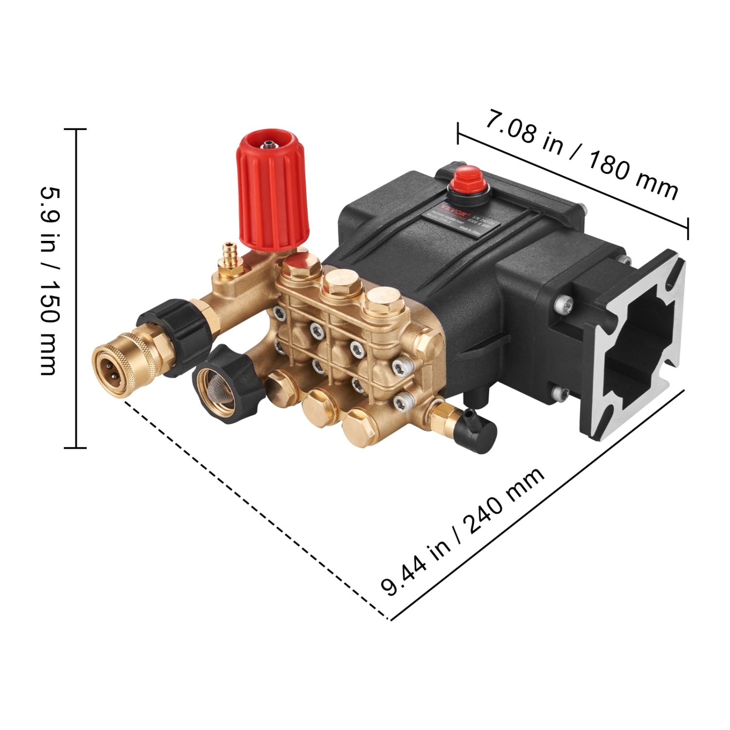 VEVOR 3700 PSI 2.5 GPM Pressure Washer Pump, 3/4" Shaft Horizontal Triplex Plunger, Replacement Washer Pumps Kit, Parts Washer Pump, Fit Simpson