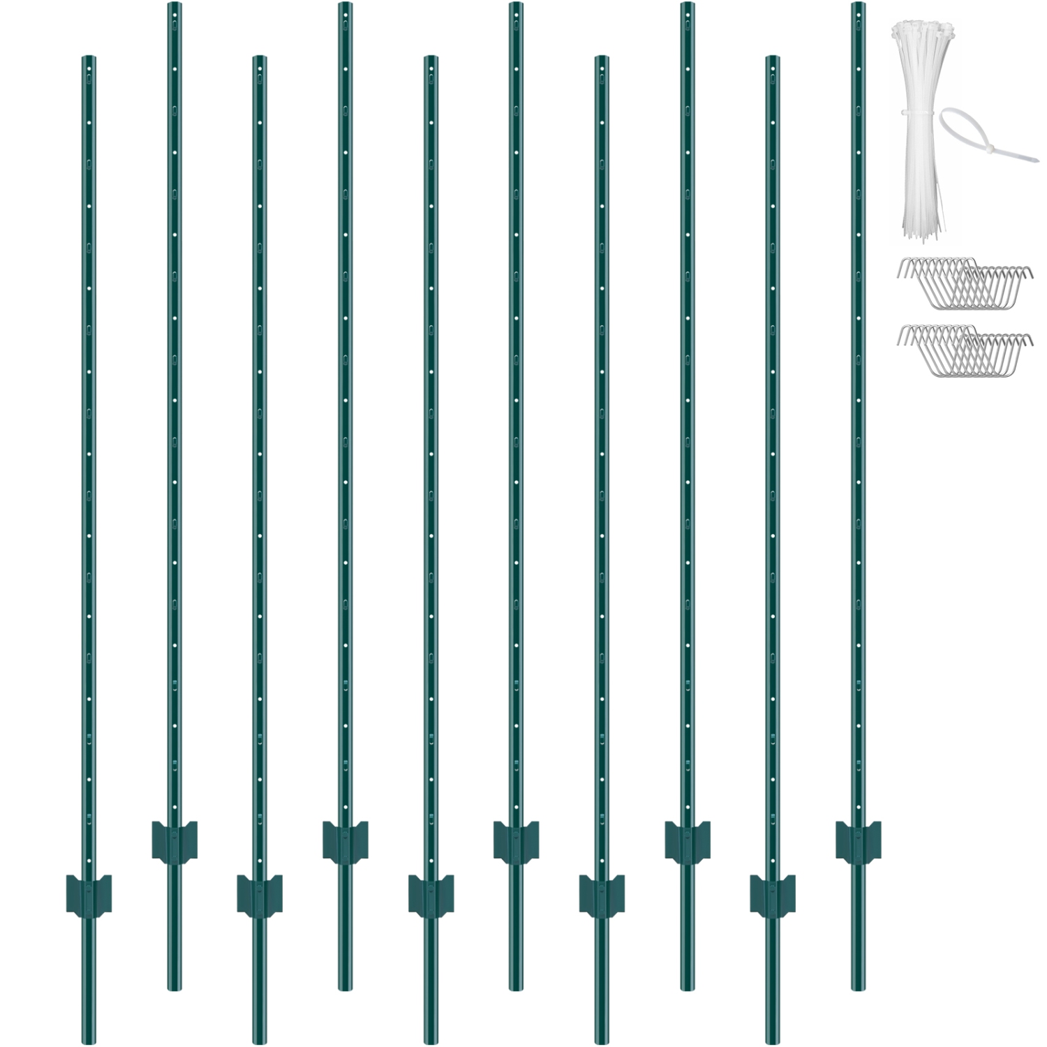 VEVOR 6 Feet Fence Post, 10 Pack U-Channel Heavy Duty Metal Fence Posts, Sturdy Steel Fence Stakes for Garden Yard, Lawn, Farms and Outdoor Wire