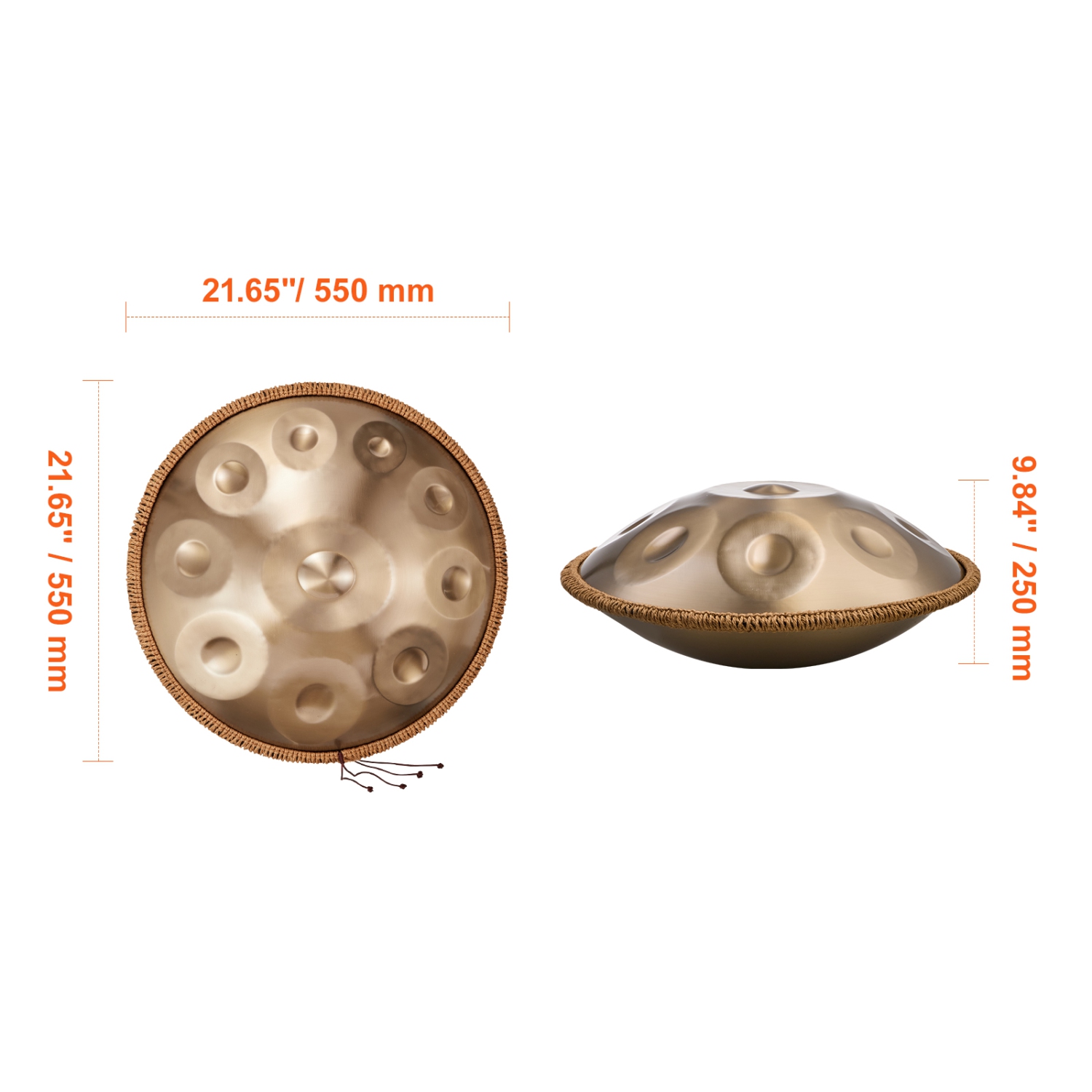 VEVOR 22 in & 10 Notes Handpan Drum, D Minor Hand Drum, Hand Pan Drum Instrument with Mallets, 432Hz Handpan Stand & Carry Bag, Percussion