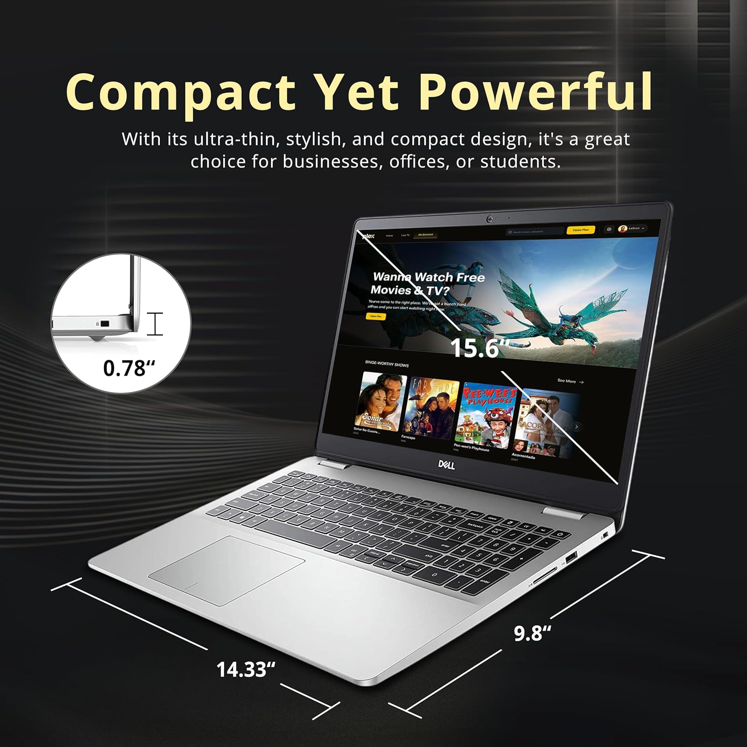 Refurbished - Dell Inspiron 15.6" 5593 FHD Laptop, Intel i5-1035G1, 256GB SSD, 8GB RAM, Intel UHD Graphics, Backlit Keyboard, 720p Webcam, Windows