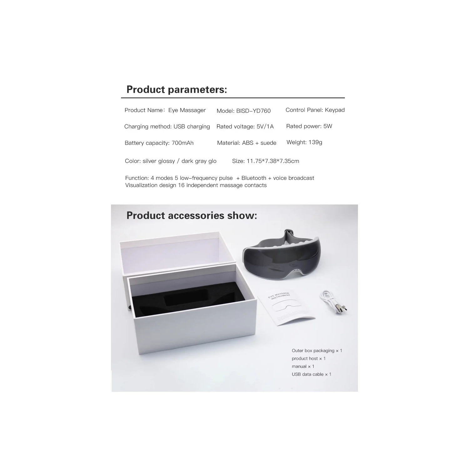 New visual eye protector hot compress multifunctional eye massager - gray BISD-YD760