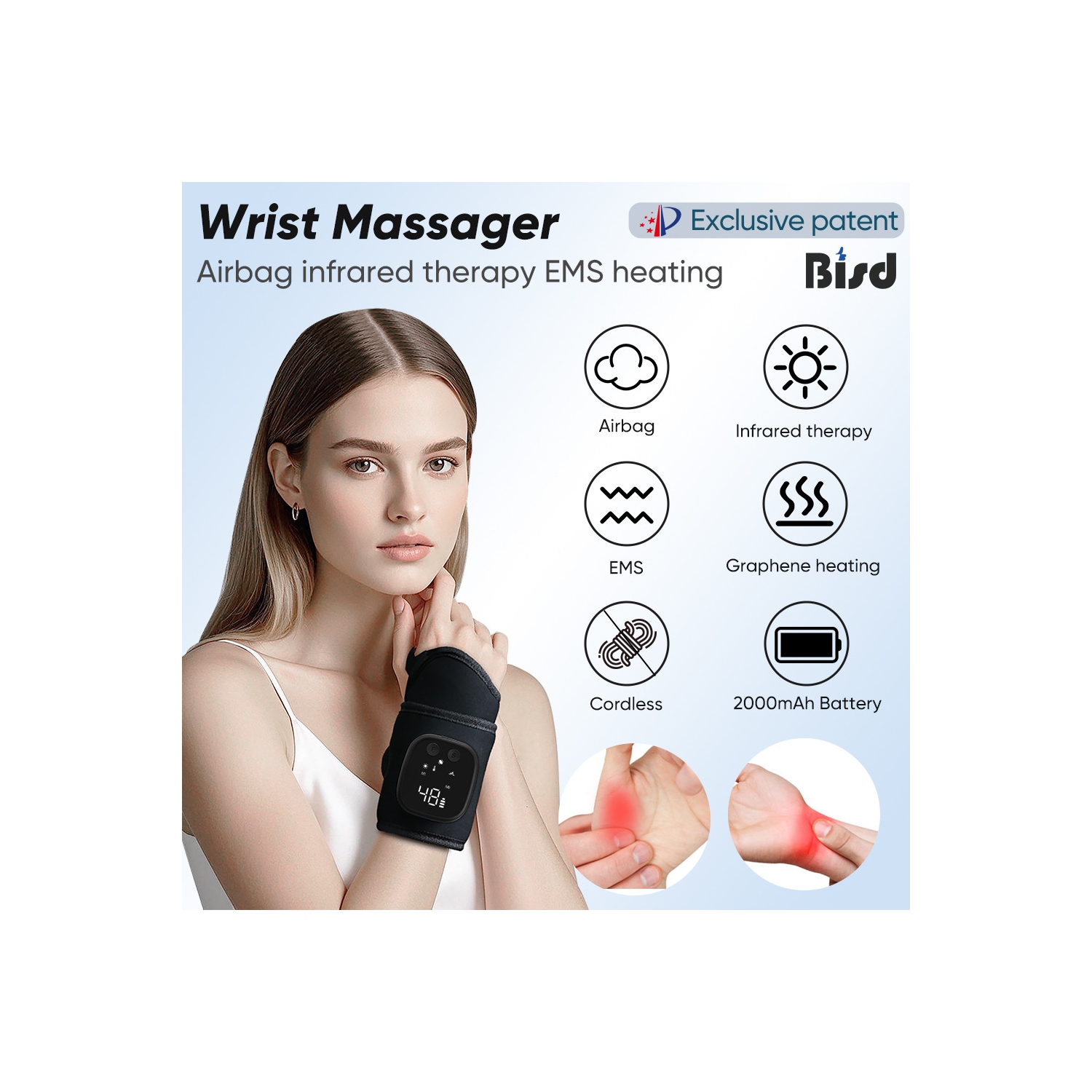 Appareil de massage au poignet EMS chauffant pour soulager la ténosynovite Airbag fascia électrique Poignon masseur au poignet masseur multipoint