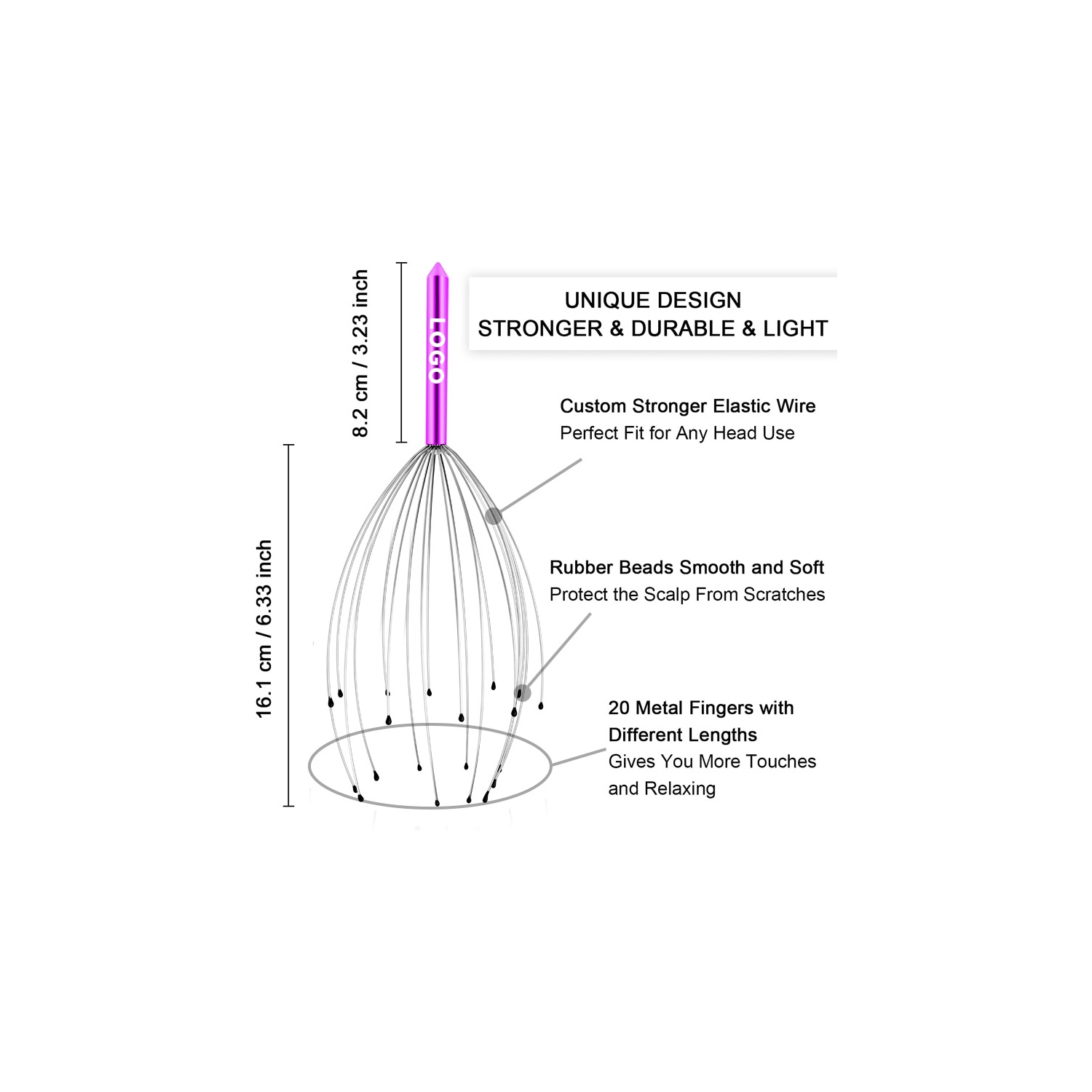 Head Massager 20 Prongs Stainless Steel Scalp Massage Prongs Stress Relief Artifact Wire Head Massager - BISD-MM068