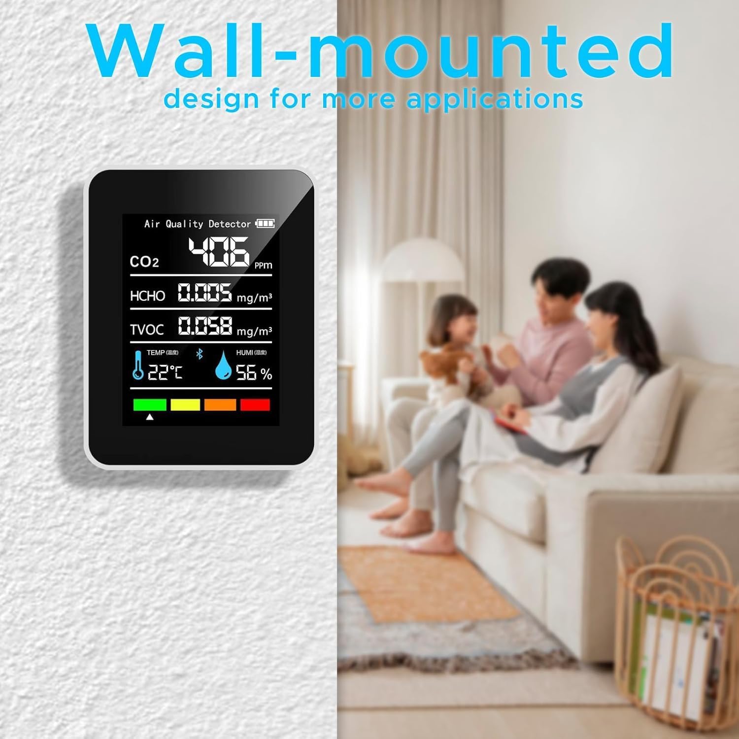Indoor Air Quality Monitor, 5 in 1 Portable Smart CO2 Monitor for Measuring CO2 | TVOC | HCHO | Temperature | Humidity