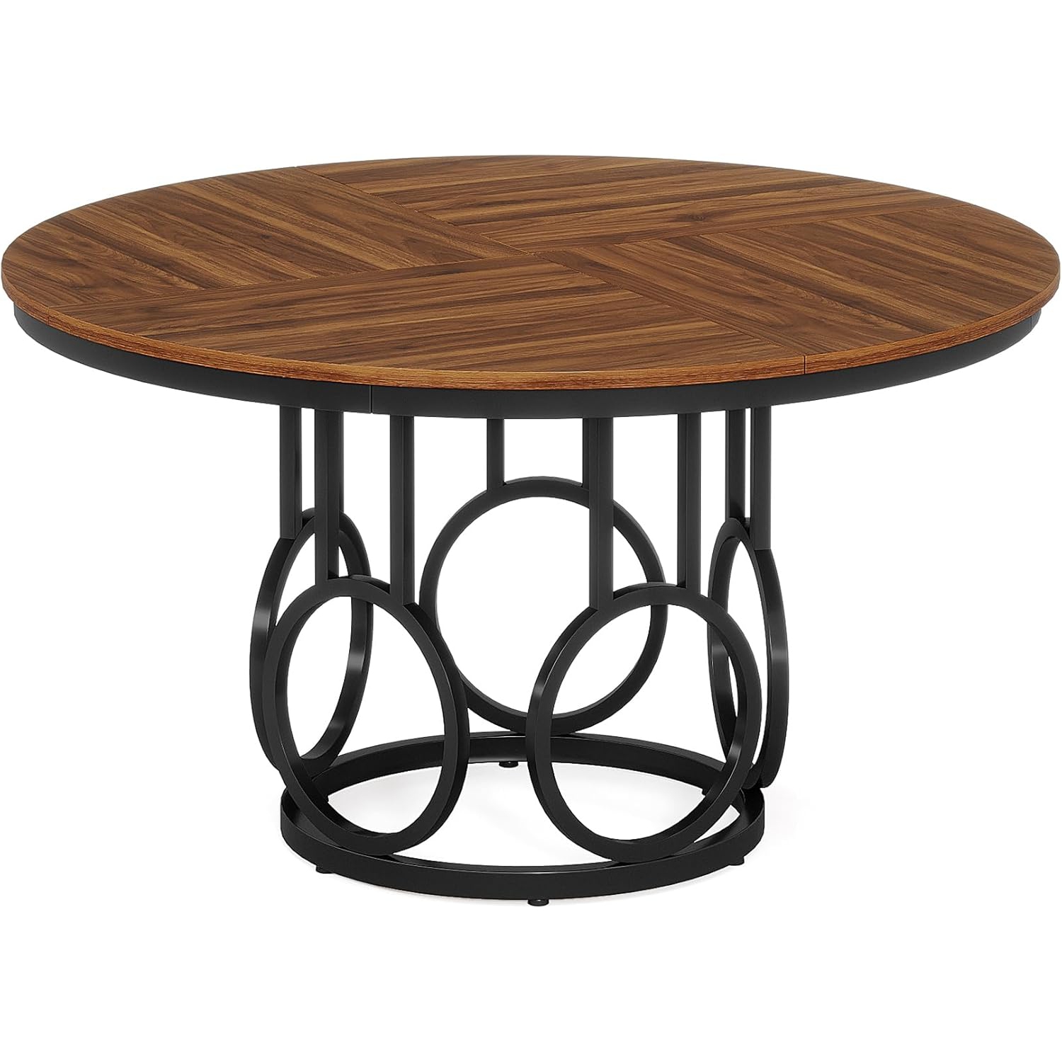 Tribesigns 47-Inch Round Dining Table, Wood Kitchen Table with Sturdy Metal Base for 4-6 People, Large Circle Dinner Table