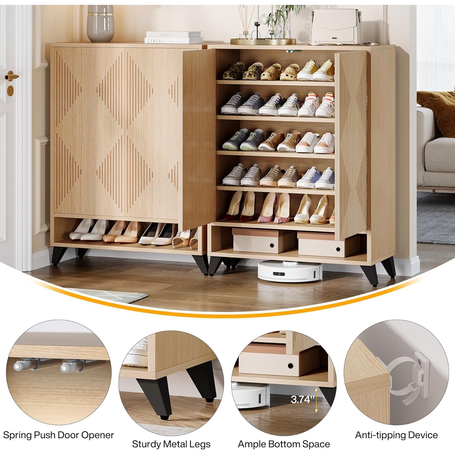 Tribesigns – Armoire à chaussures avec portes, armoire de rangement à chaussures à 6 niveaux avec tablettes réglables