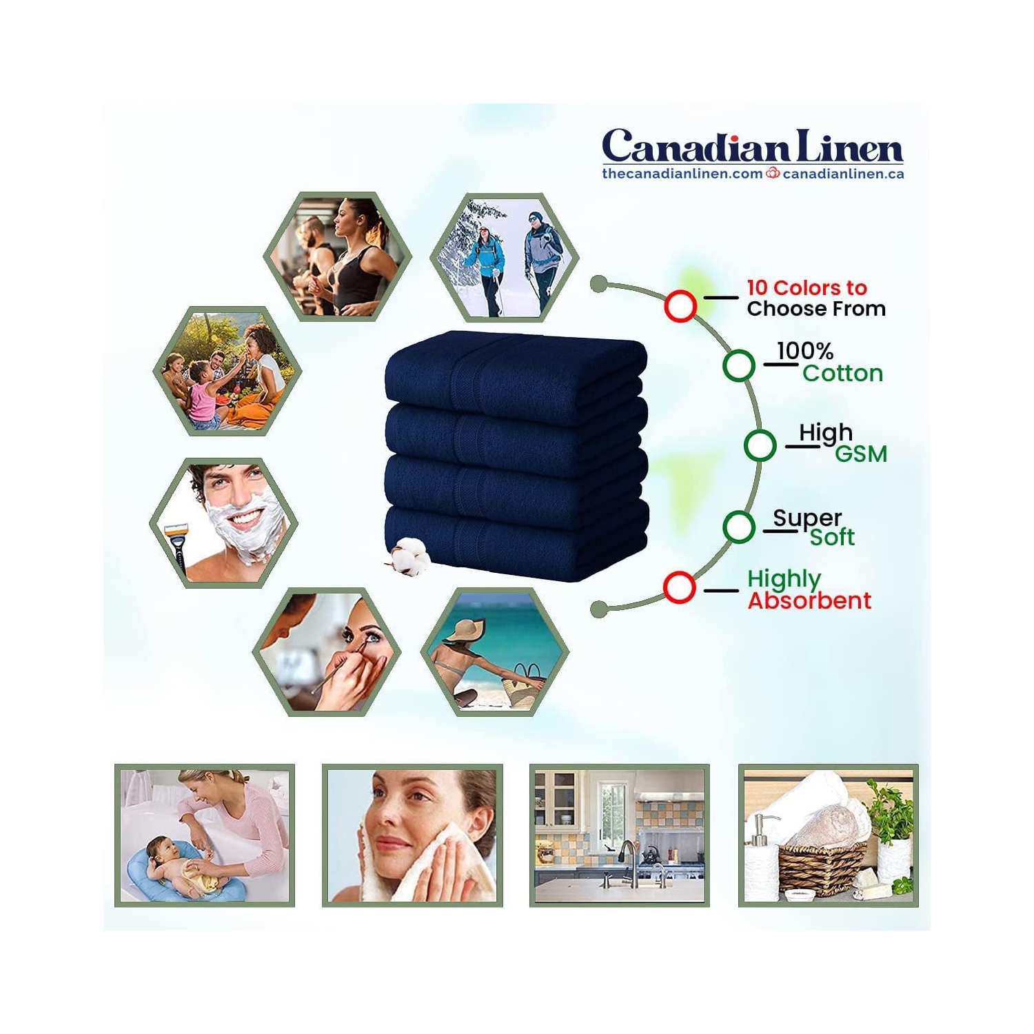 Canadian Linen Premium Bath Towels Set, 4 Pack, 26”x52” 500 GSM, Soft Absorbent Ring Spun Terry Cotton Lightweight Quick Dry Color Towels, Home