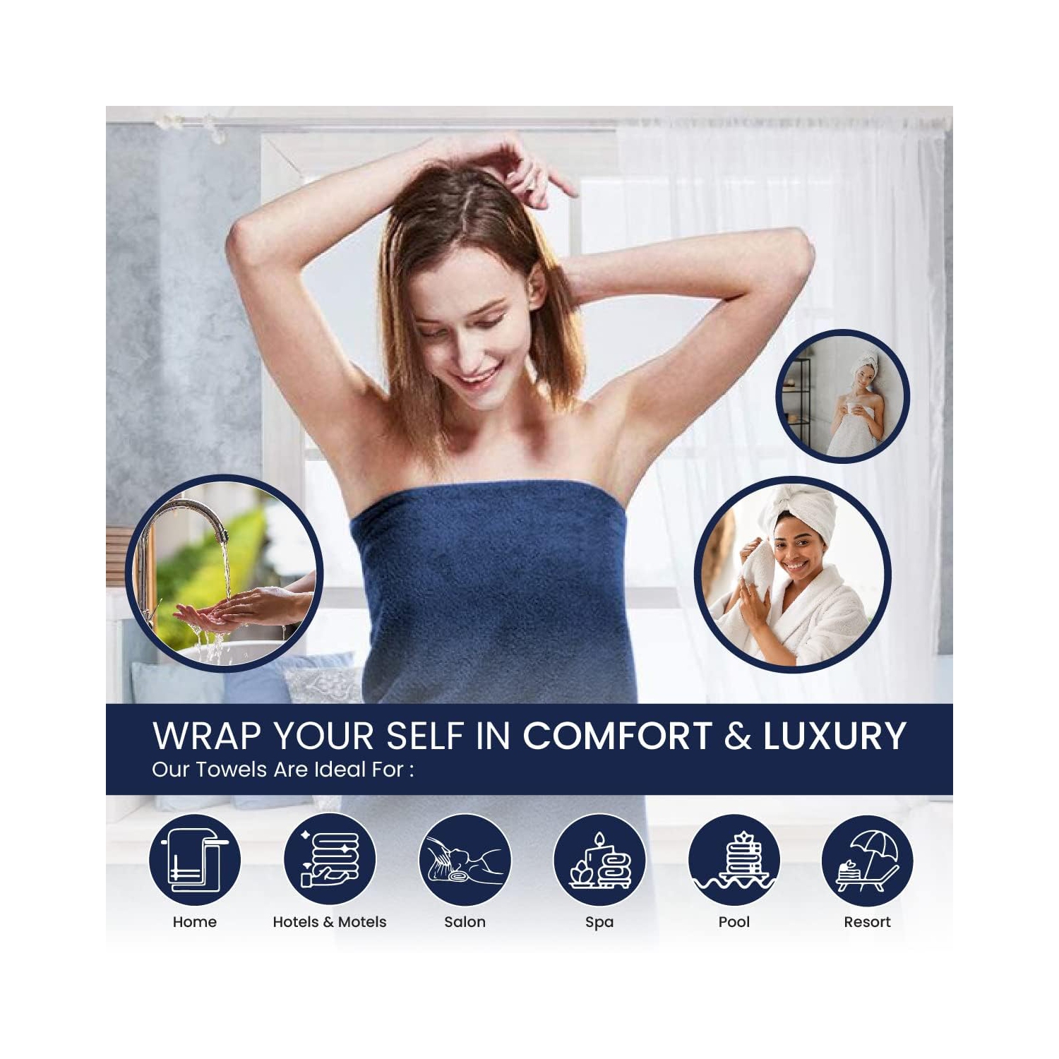 Canadian Linen Premium Bath Towels Set, 4 Pack, 26”x52” 500 GSM, Soft Absorbent Ring Spun Terry Cotton Lightweight Quick Dry Color Towels, Home