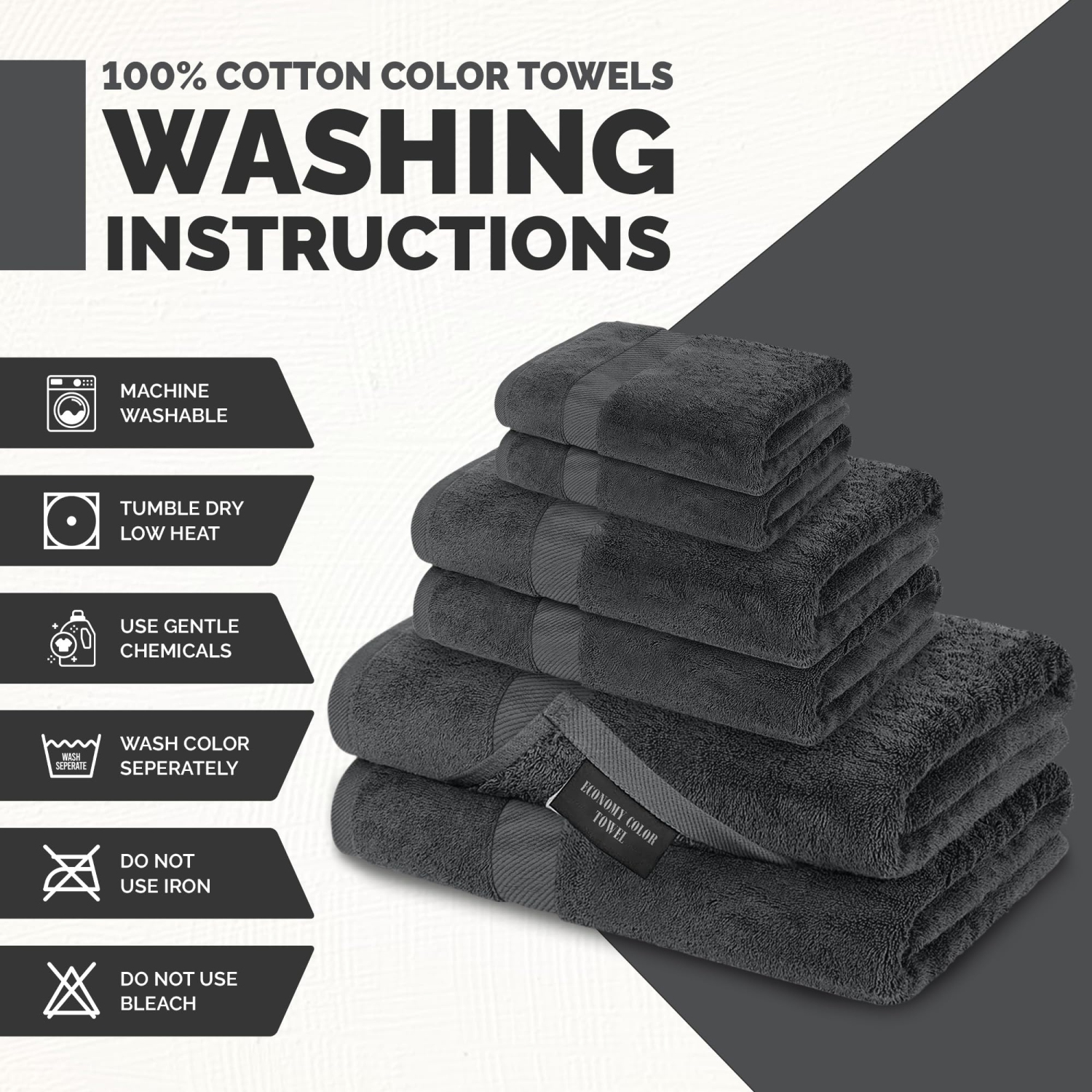 Canadian Linen Economy Bathroom Towel Set, 6 Pack: 2 Bath Towels 2 Hand Towels 2 Washcloths, 100% Cotton Soft Absorbent Light Weight Multipurpose