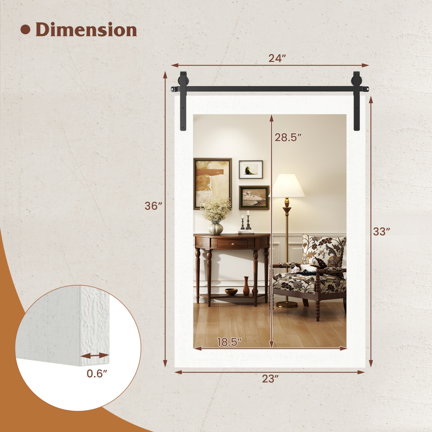 Gymax Farmhouse Wall Mirror Rustic Wood Frame Barn Door Style Decorative Mirror