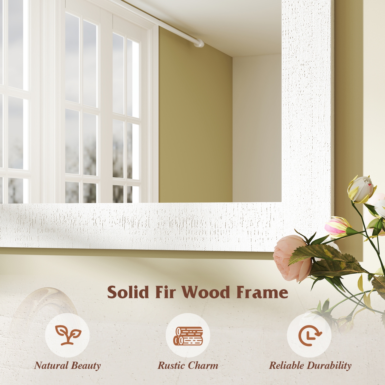 Gymax Farmhouse Wall Mirror Rustic Wood Frame Barn Door Style Decorative Mirror