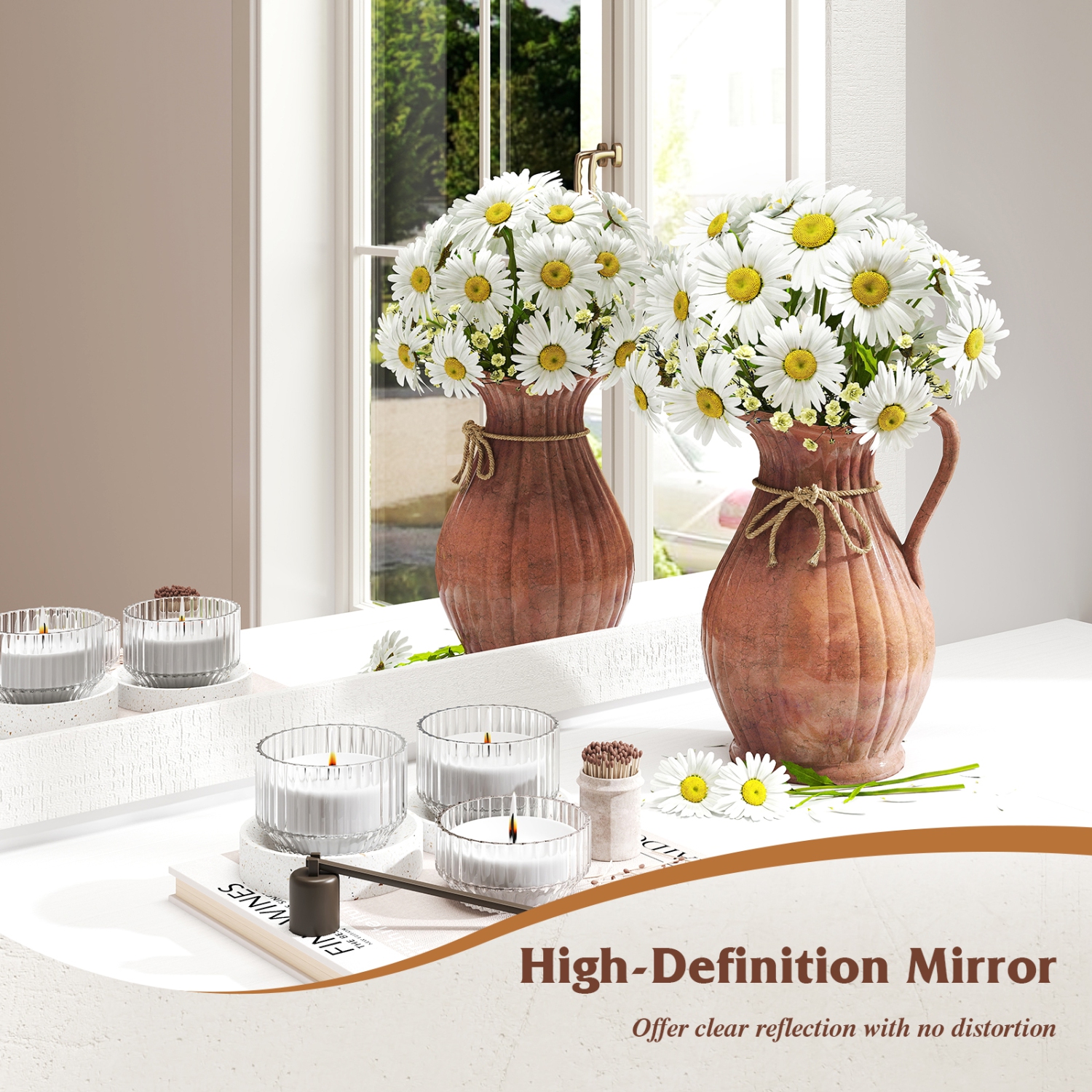 Gymax Farmhouse Wall Mirror Rustic Wood Frame Barn Door Style Decorative Mirror