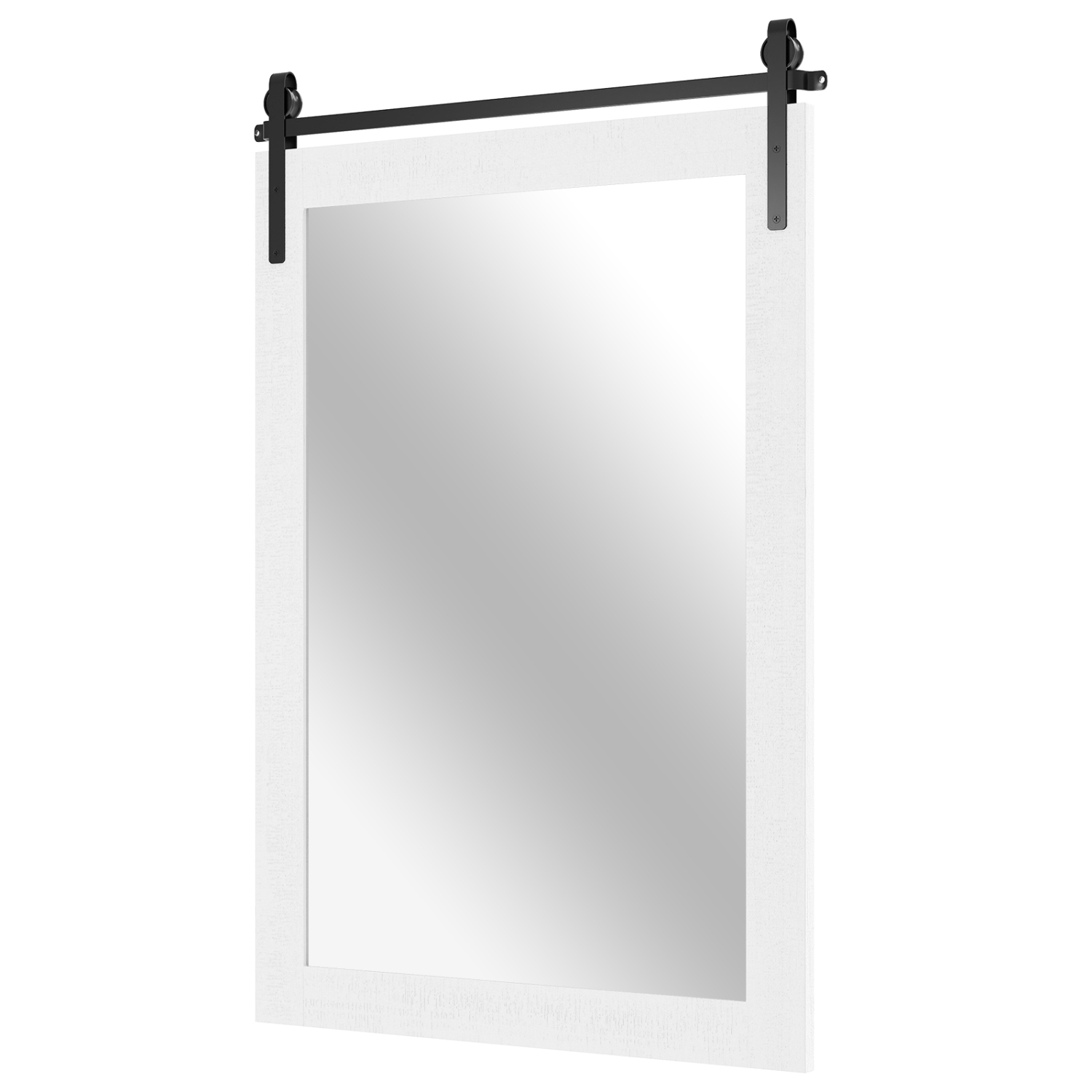 Gymax Farmhouse Wall Mirror Rustic Wood Frame Barn Door Style Decorative Mirror