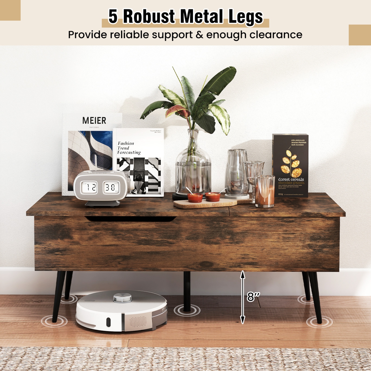 Gymax Mid Century Modern Center Table w/ Split Top & 2 Hidden Compartments