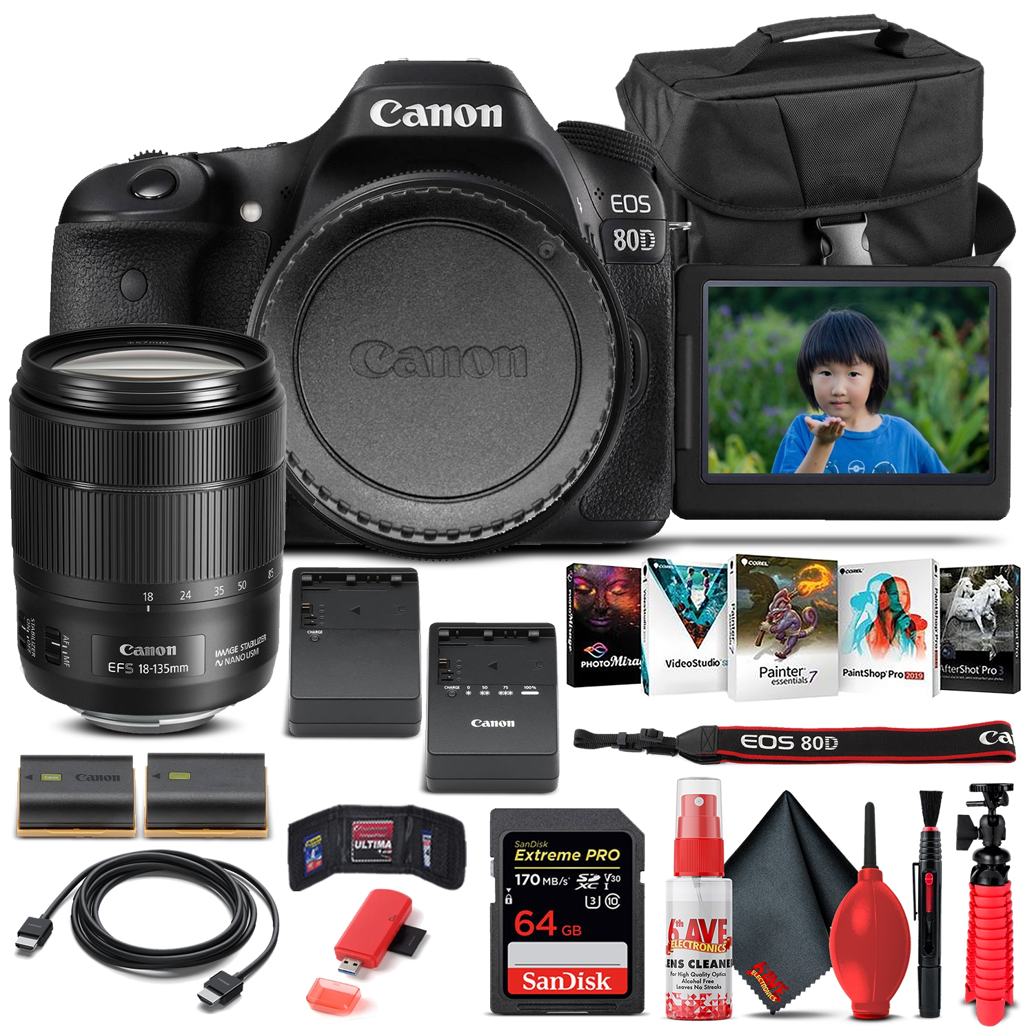 Canon EOS 80D DSLR Camera W/ 18-135mm Lens 1263C006 Basic Bundle