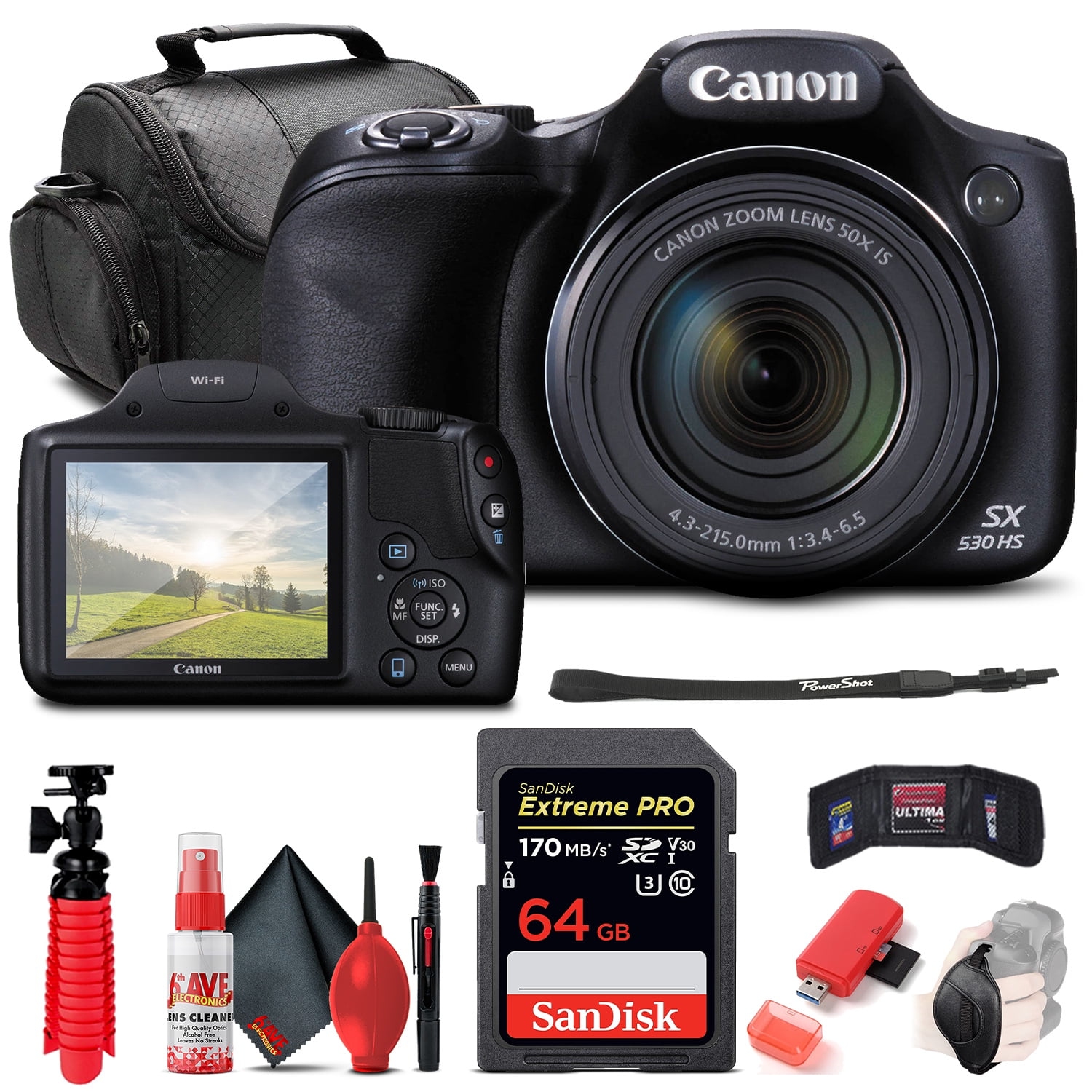 Canon PowerShot SX530 HS Digital Camera + 64GB Card + More