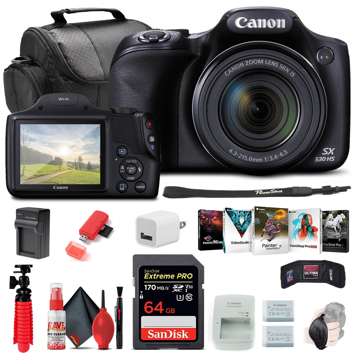 Canon PowerShot SX530 HS Digital Camera + 64GB Card + More