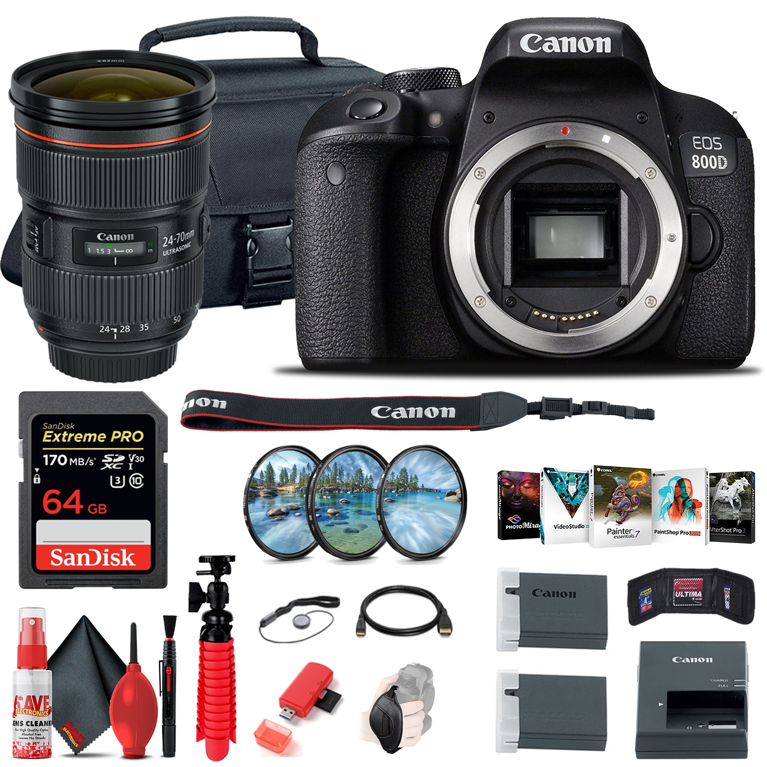 Canon EOS Rebel 800D / T7i DSLR Camera + EF 24-70mm Lens Advanced Bundle