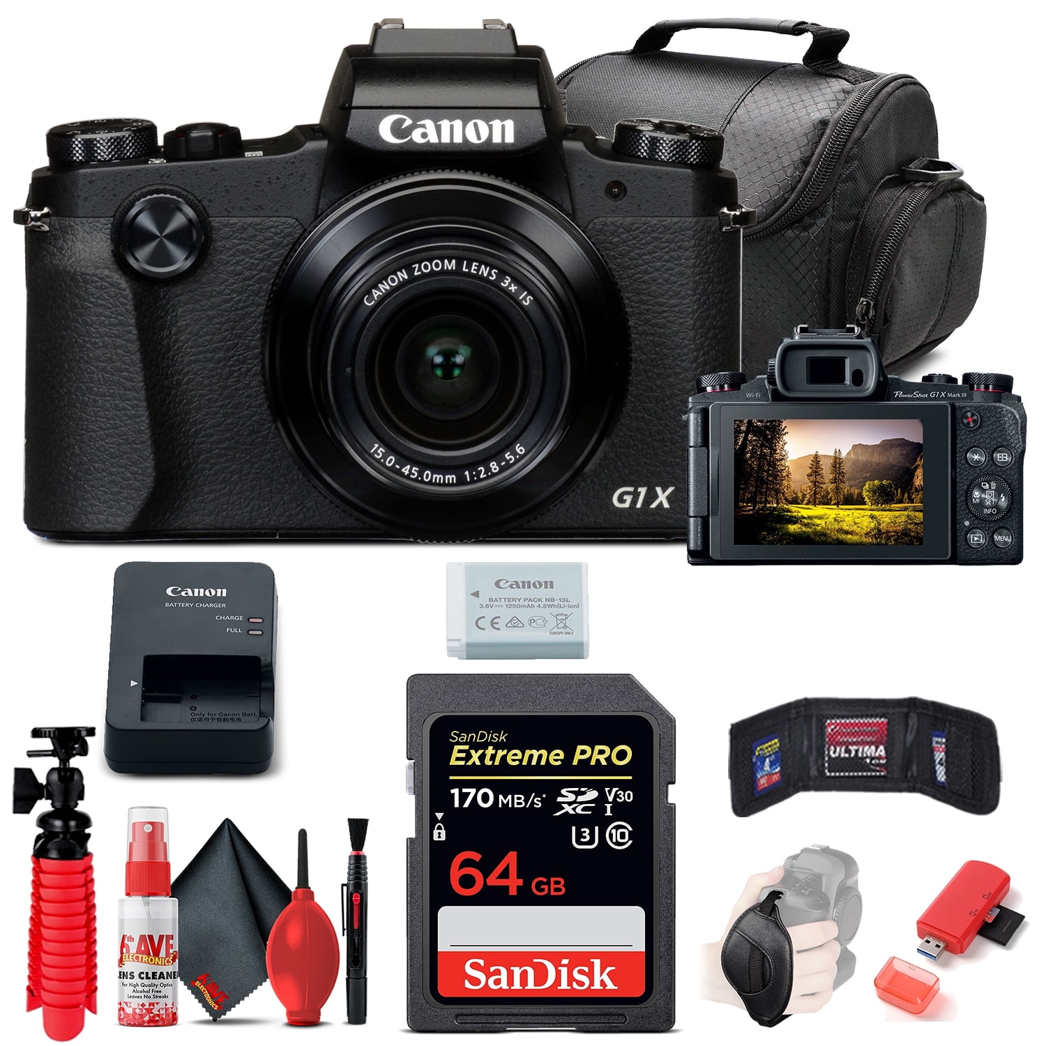 Canon PowerShot G1 X Mark III Digital Camera + 64GB Card + More