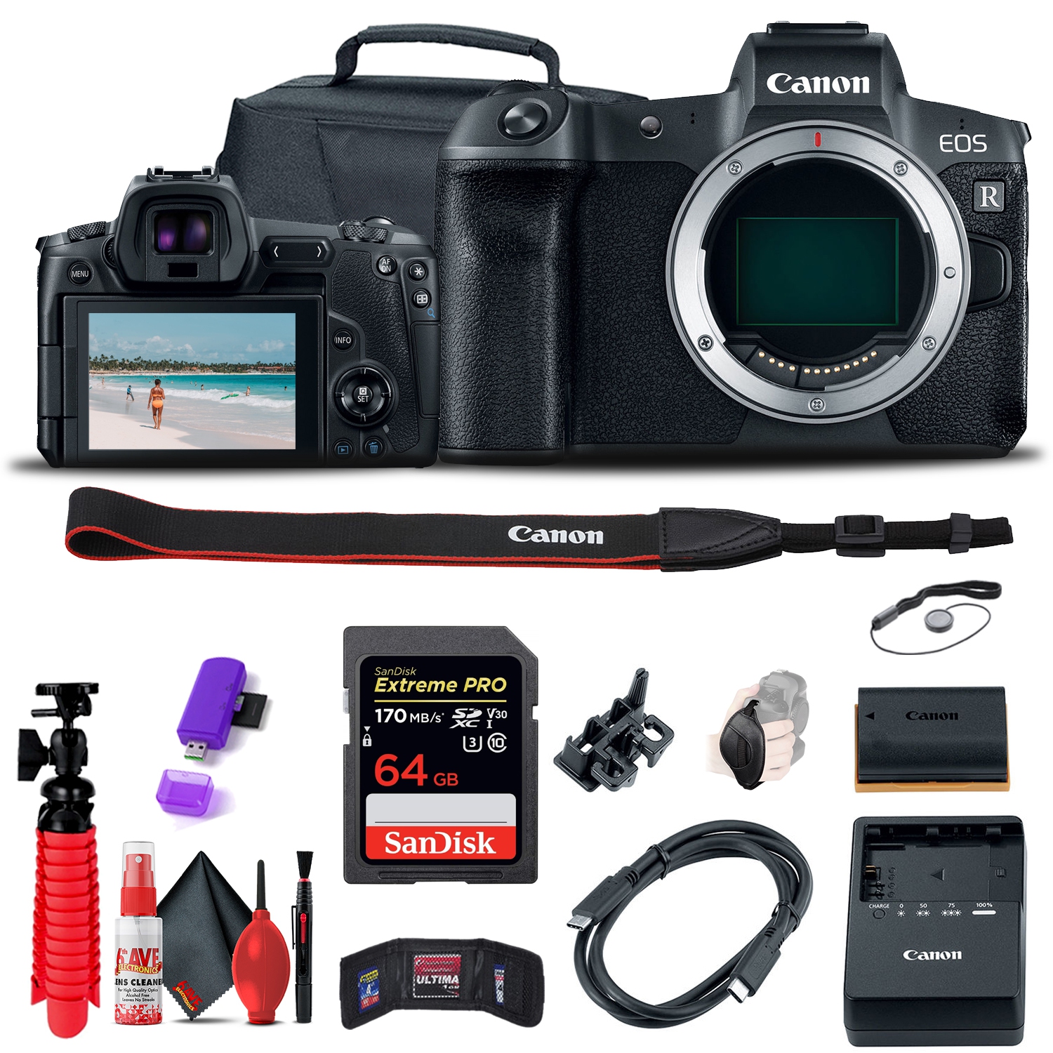 Canon EOS R Mirrorless Digital Camera + 64GB Memory Card + More