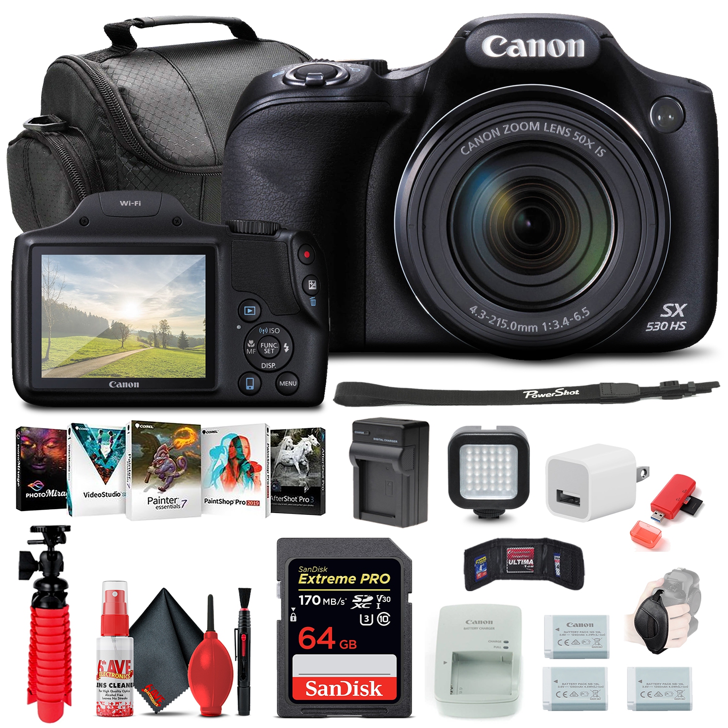 Canon PowerShot SX530 HS Digital Camera + 64GB Card + More
