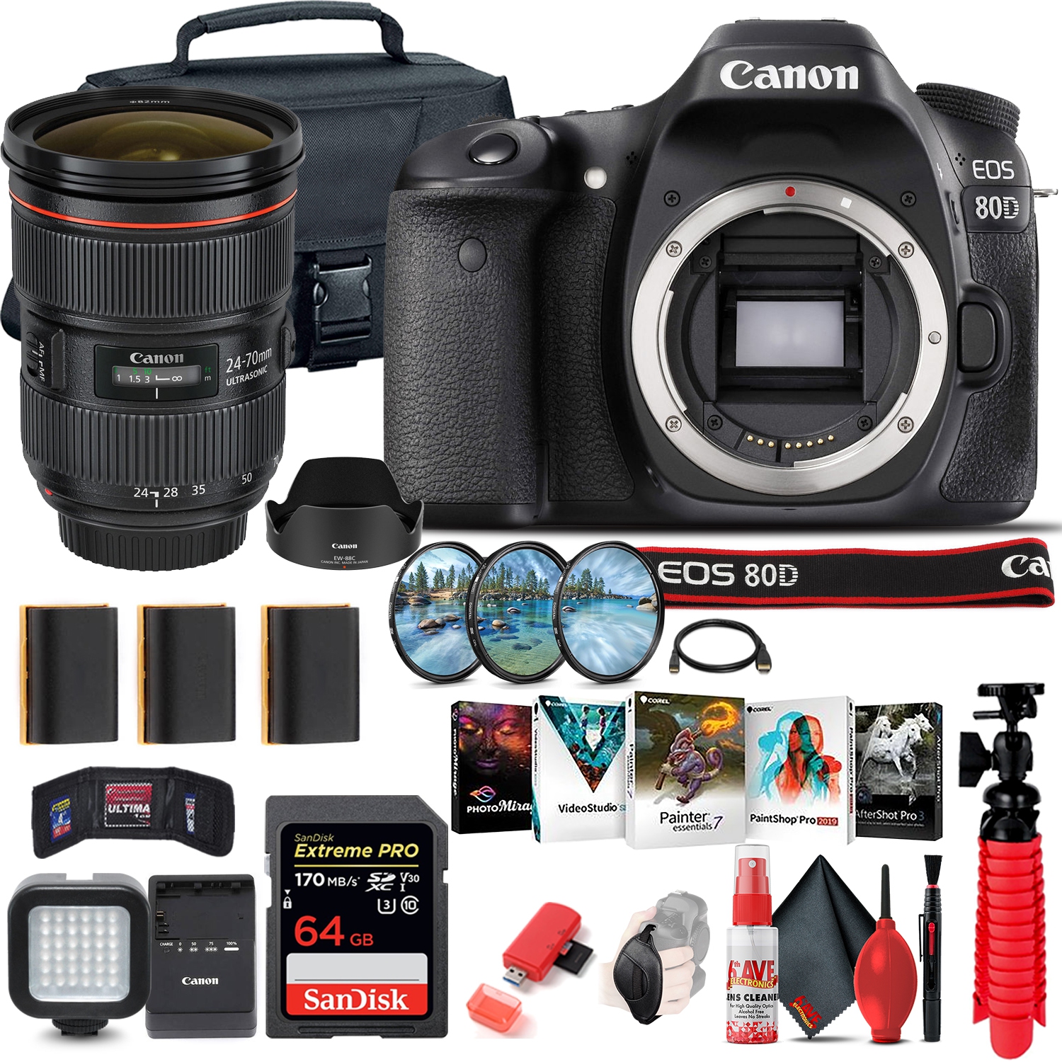 Canon EOS 80D DSLR Camera (1263C004) + Canon EF 24-70mm Lens + 64GB Ultimate Bundle