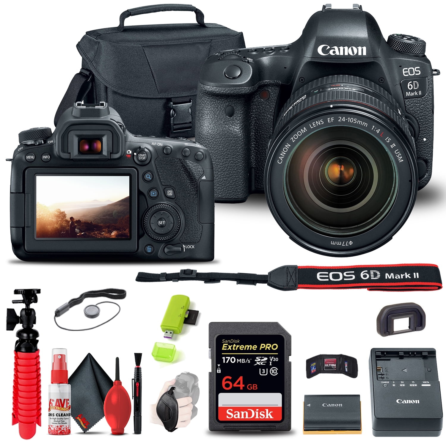 Canon EOS 6D Mark II Camera with 24-105mm f/4L II Lens Extra Storage Bundle