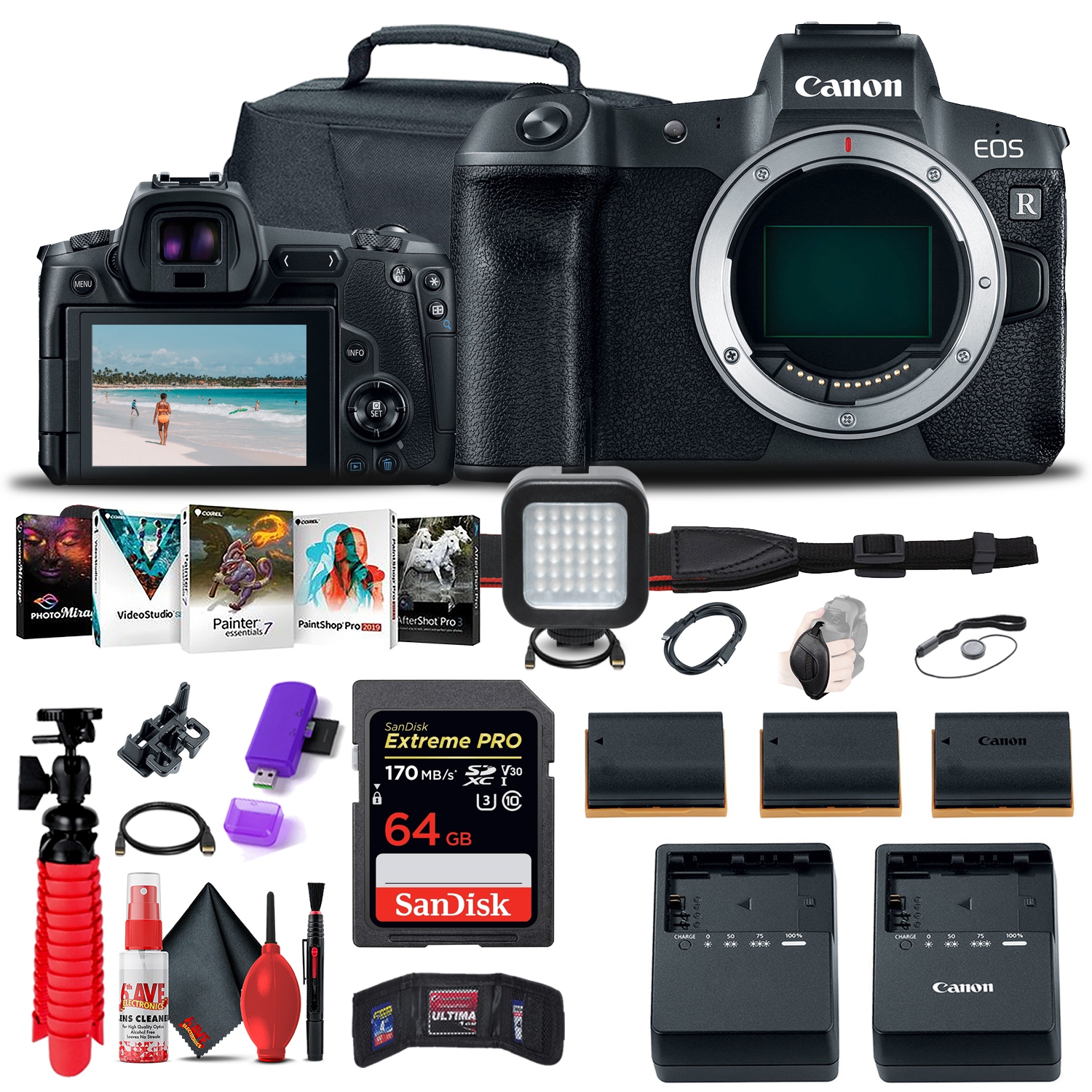 Canon EOS R Mirrorless Digital Camera + 64GB Memory Card + More