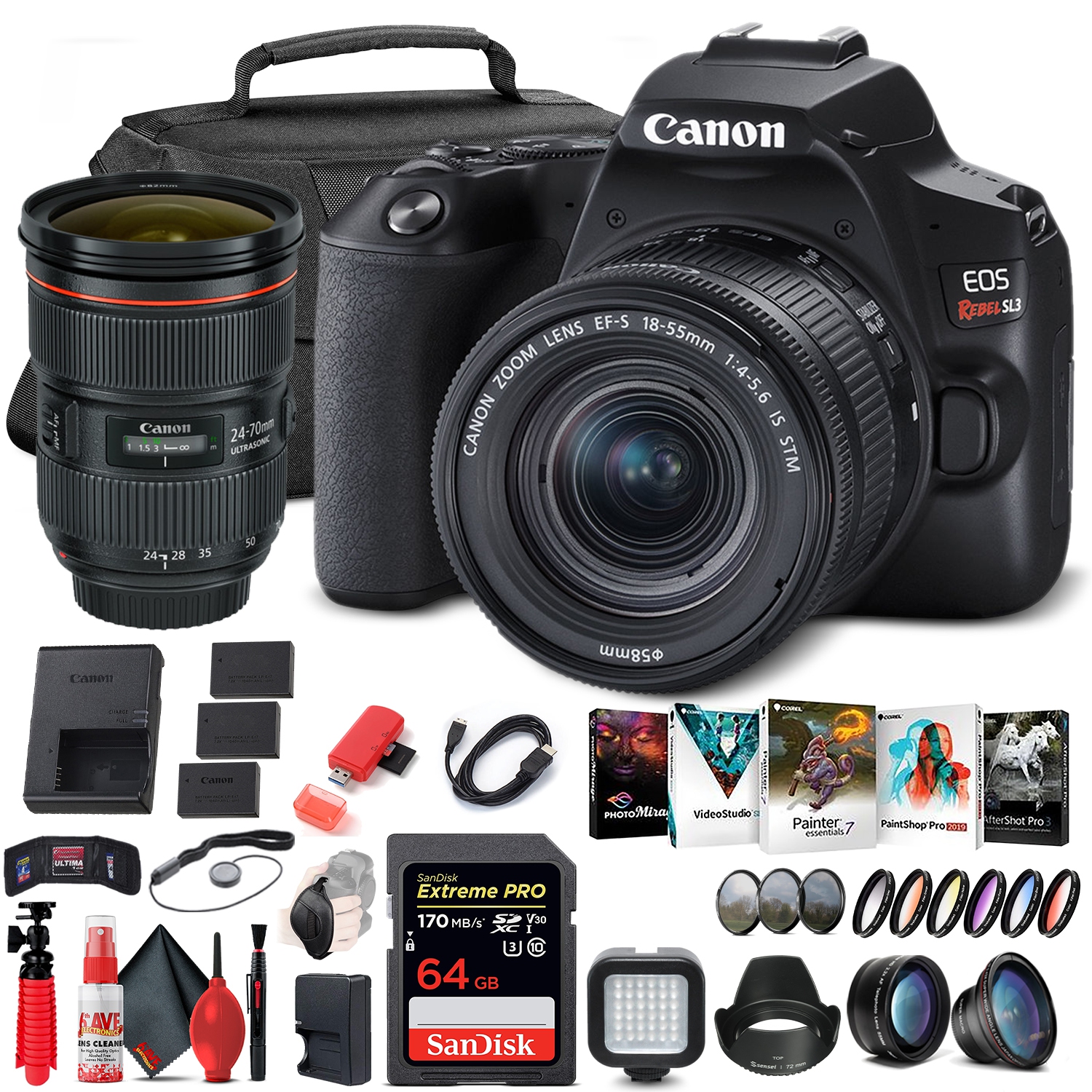 Canon EOS Rebel SL3 DSLR Camera with 18-55mm Lens (3453C002) Extra Battery Bundle