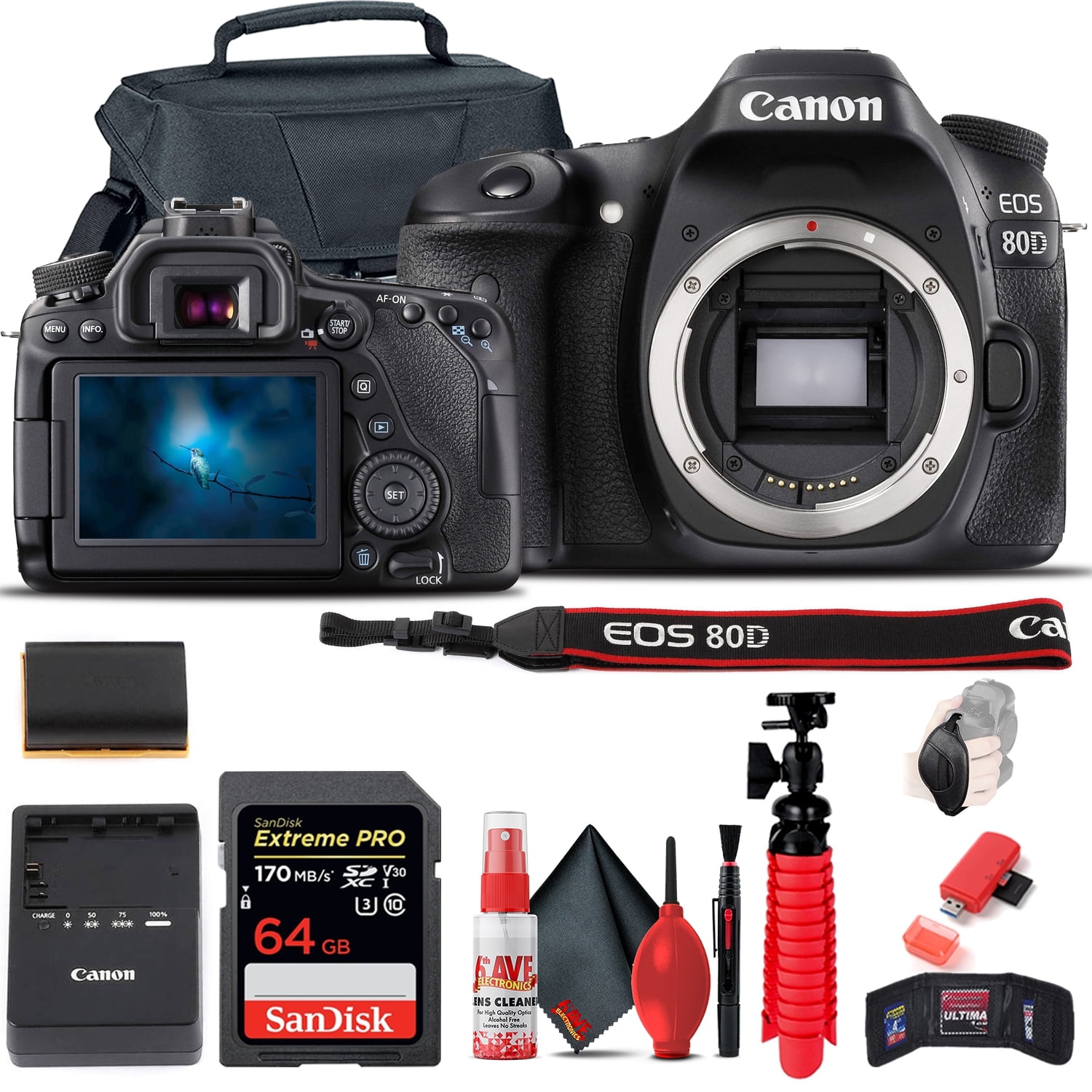 Canon EOS 80D DSLR Camera (1263C004) + 64GB Card + Case Base Bundle