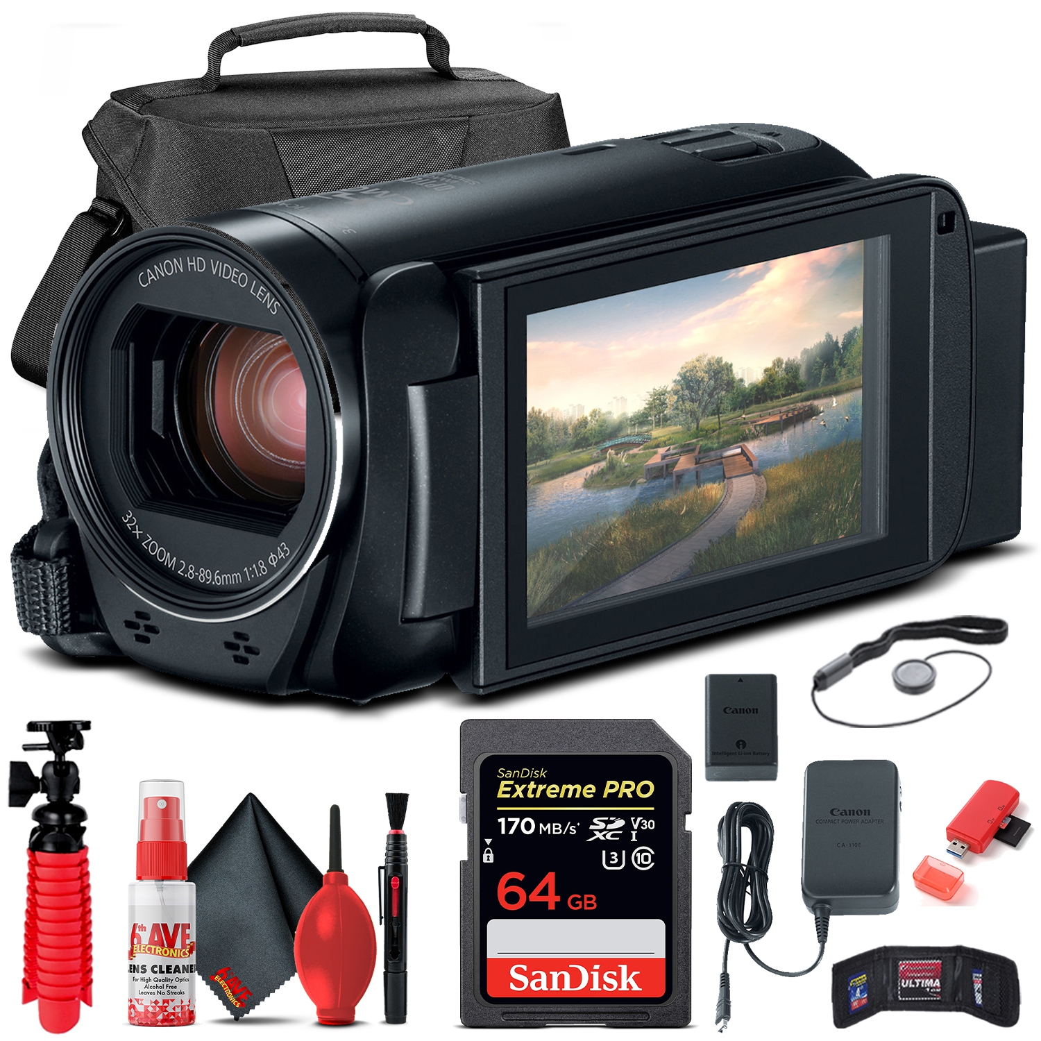 Canon VIXIA HF R800 Camcorder (1960C002) + 64GB Card + Case + More