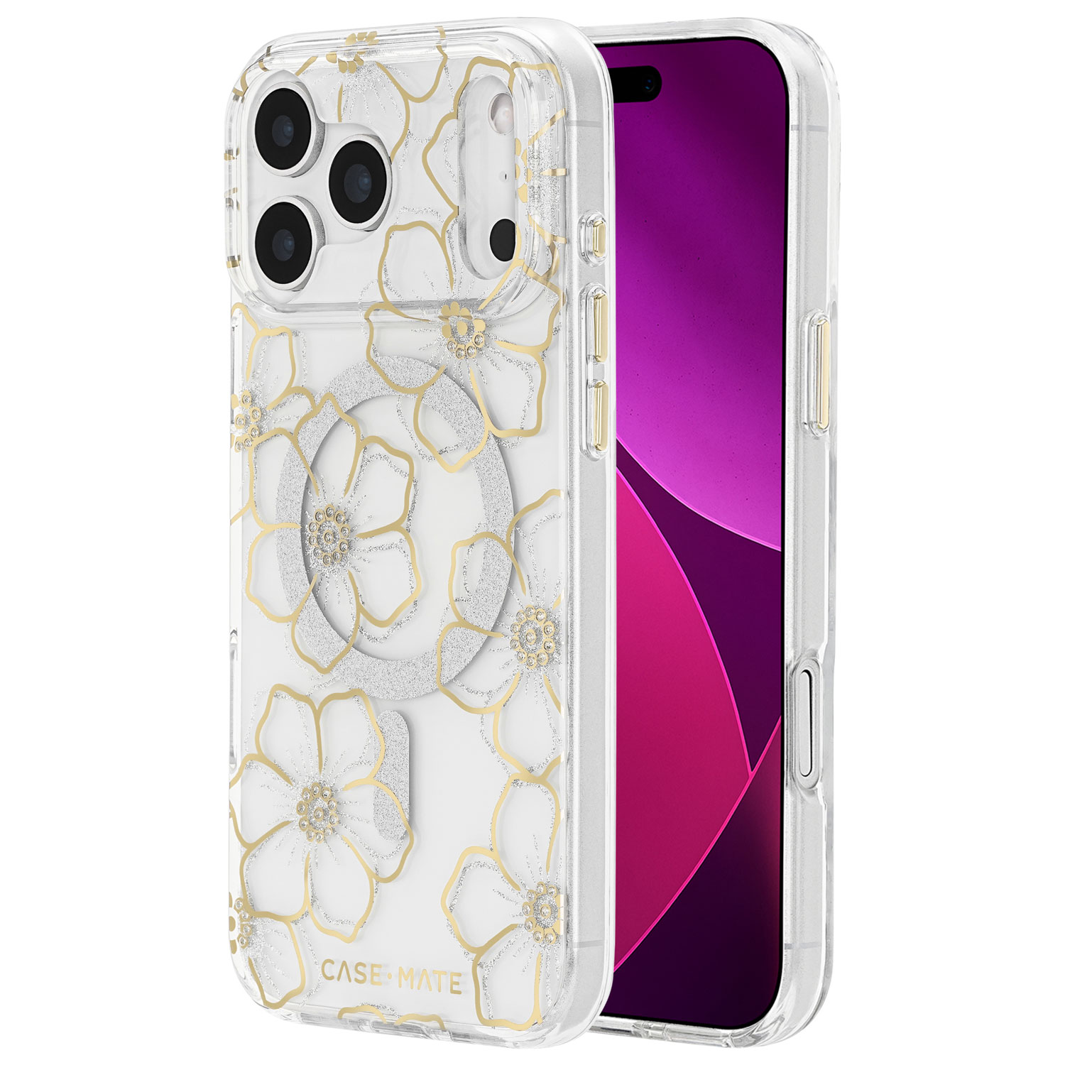 Case-Mate Fitted Hard Shell Case with MagSafe for iPhone 17 Pro Max - Floral Gems/Gold