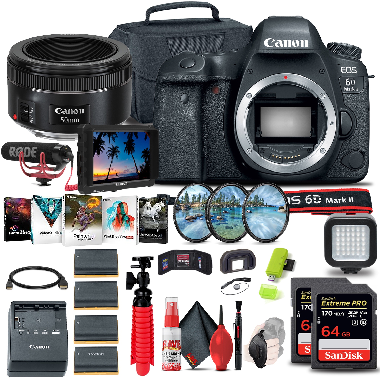 Canon EOS 6D Mark II DSLR Camera + 4K Monitor + Canon EF + More
