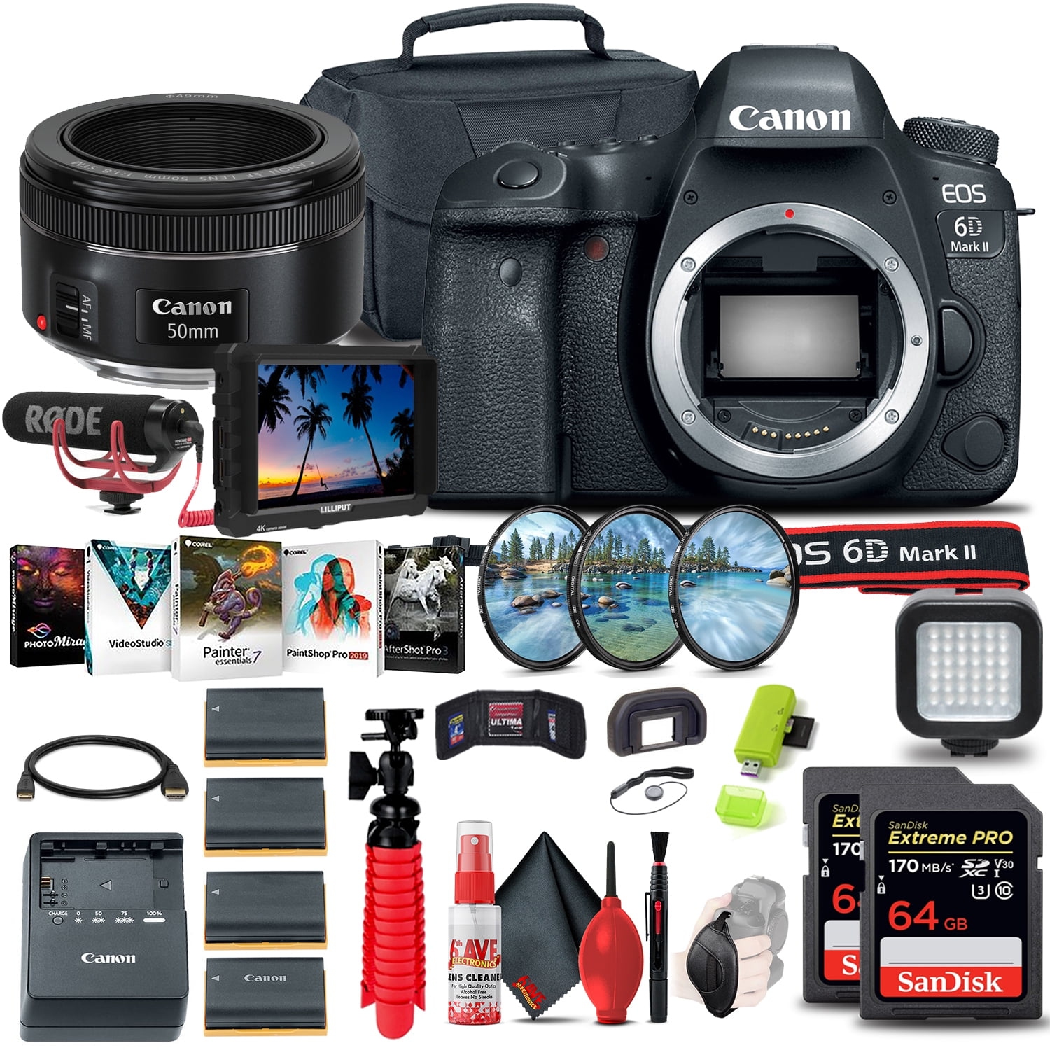 Canon EOS 6D Mark II DSLR Camera + 4K Monitor + Canon EF + More