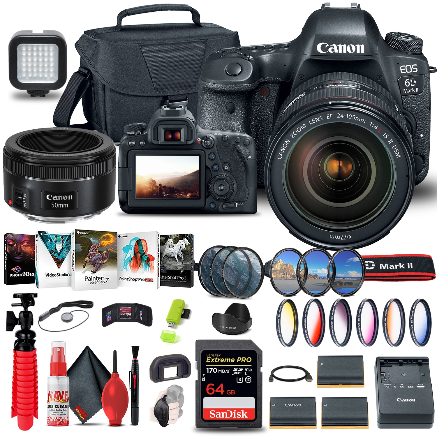 Canon EOS 6D Mark II Camera with 24-105mm f/4L II Lens Extreme Filter Kit Bundle