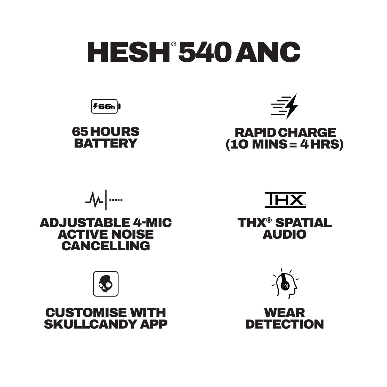 Casque d'écoute Bluetooth à suppression du bruit Hesh 540 ANC de Skullcandy - Os