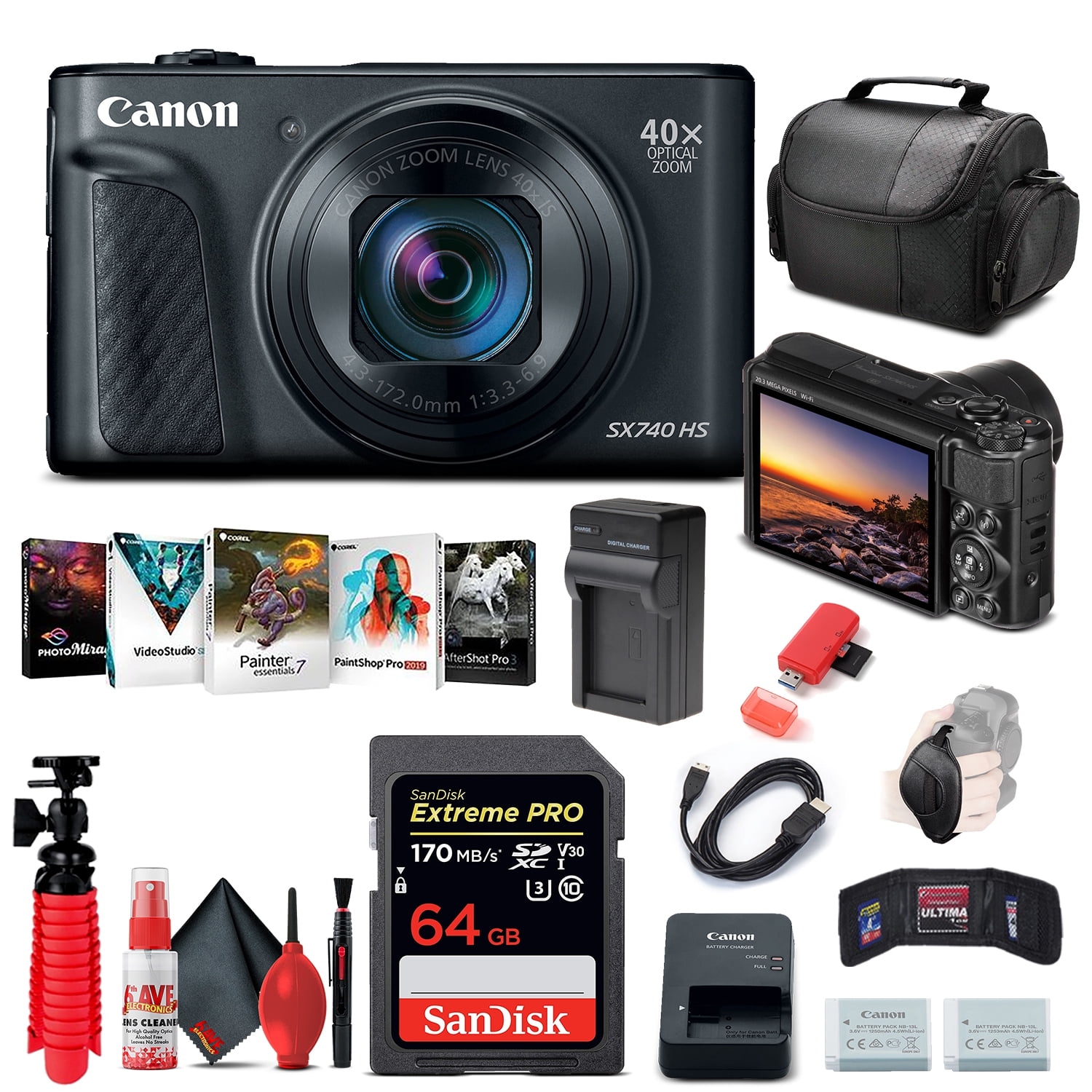 Canon PowerShot SX740 HS Digital Camera (2955C001) + 64GB Card + More